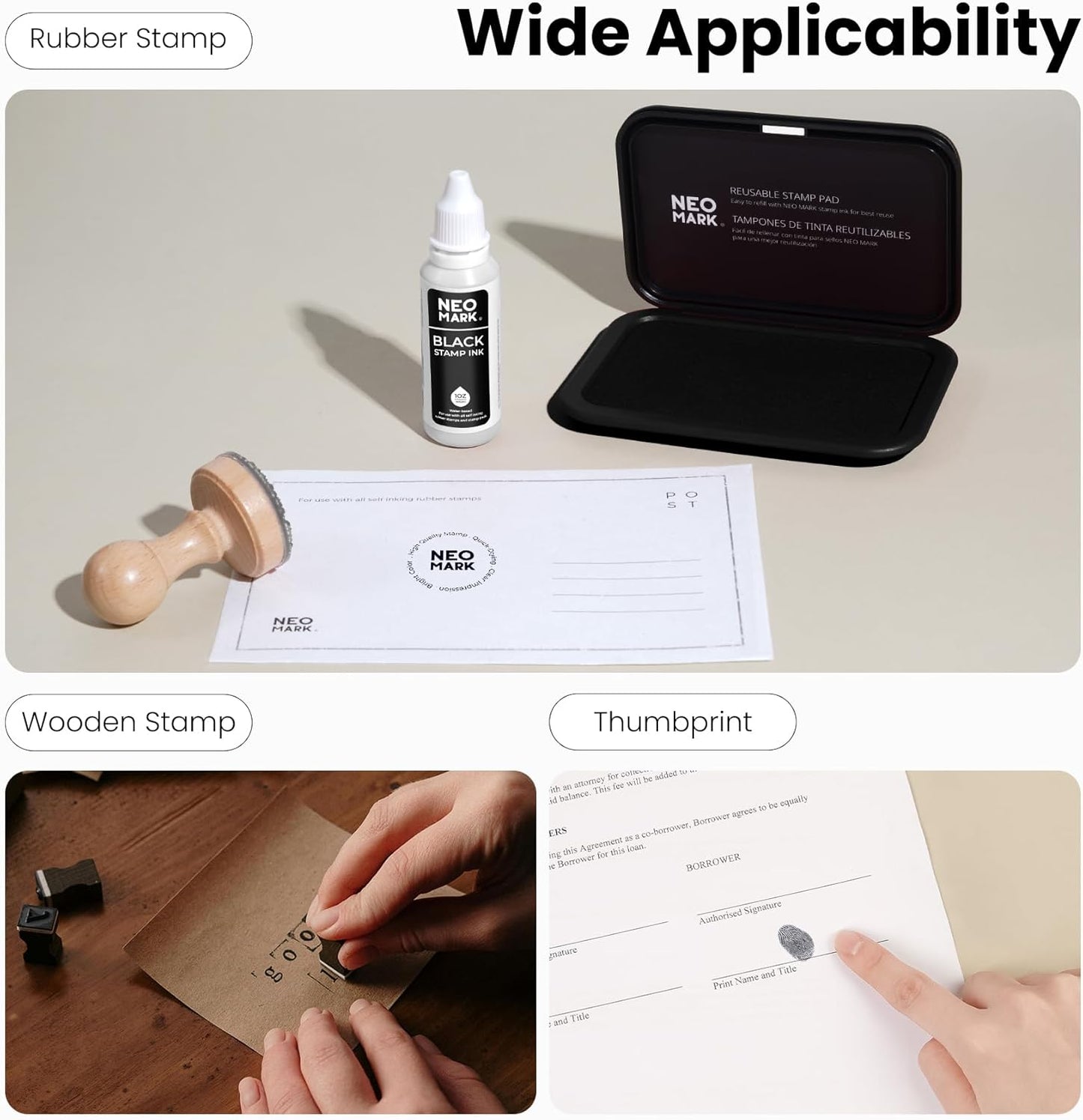 Medium Stamp Pad Kit (1oz Ink Included)-2.8"x 4.4", Magnetic Lid, Premium Quality Felt Stamp Pad (Black)