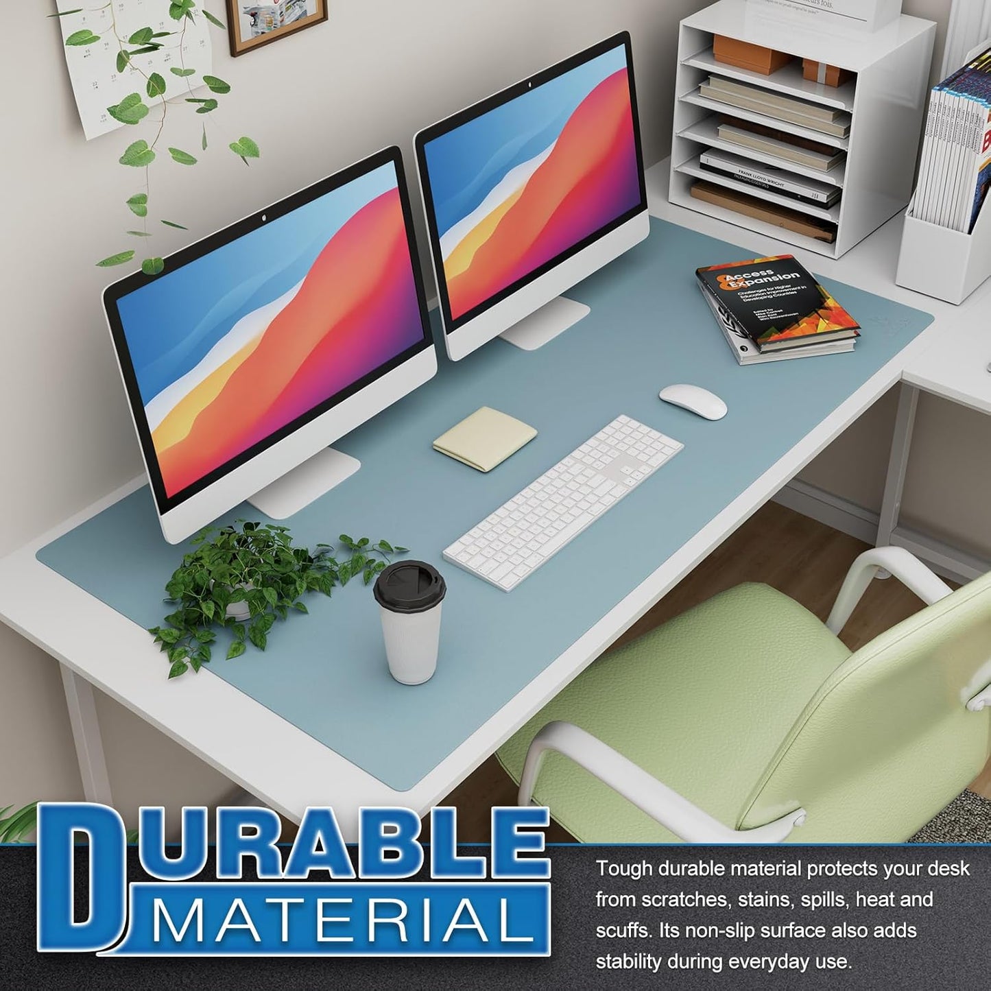 K KNODEL Large Office Leather Desk Mat, Mouse and Keyboard Pad, Computer and Laptop Mat, Desktop Protector and Cover, Writing Pad and Blotter (47.2"x23.6", Light Blue)