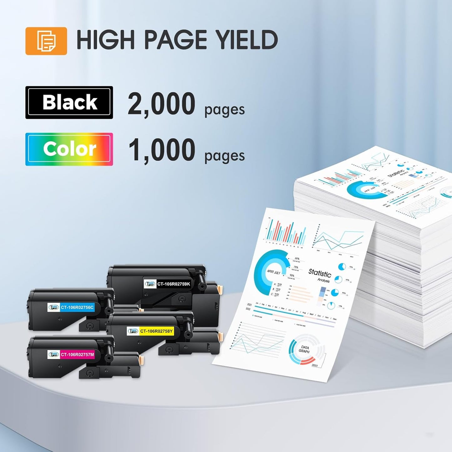 6022 6027 Toner Cartridge Compatible Replacement for Xerox Phaser 6022 6020 for WorkCentre 6027 6025 Printer (106R02756 Cyan, 106R02757 Magenta, 106R02758 Yellow, 106R02759 Black)