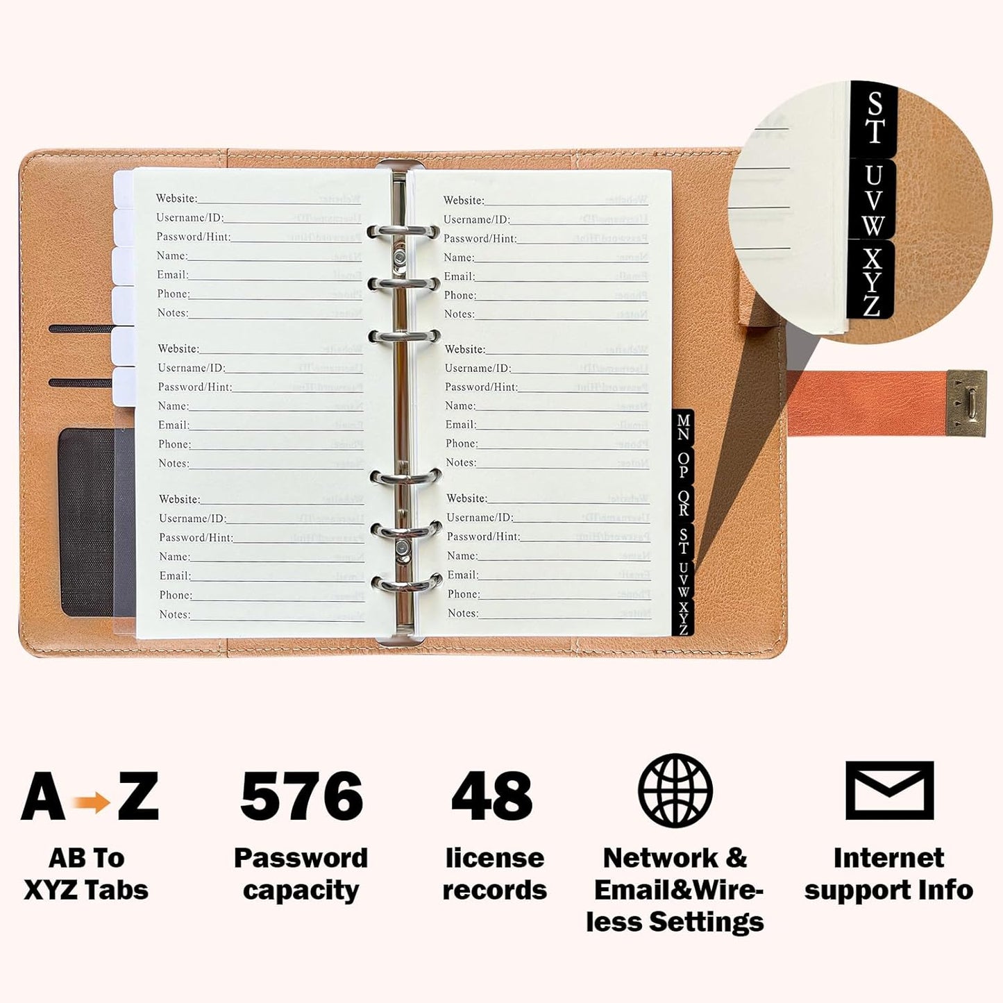 BTSFTOGET Small Password Book with Alphabetical tabs. 316 Pages Lockable Password Keeper Journal Notebook for Computer & Website Logins, Brown Leatherette Hardcover, 7.5in x 5.5in