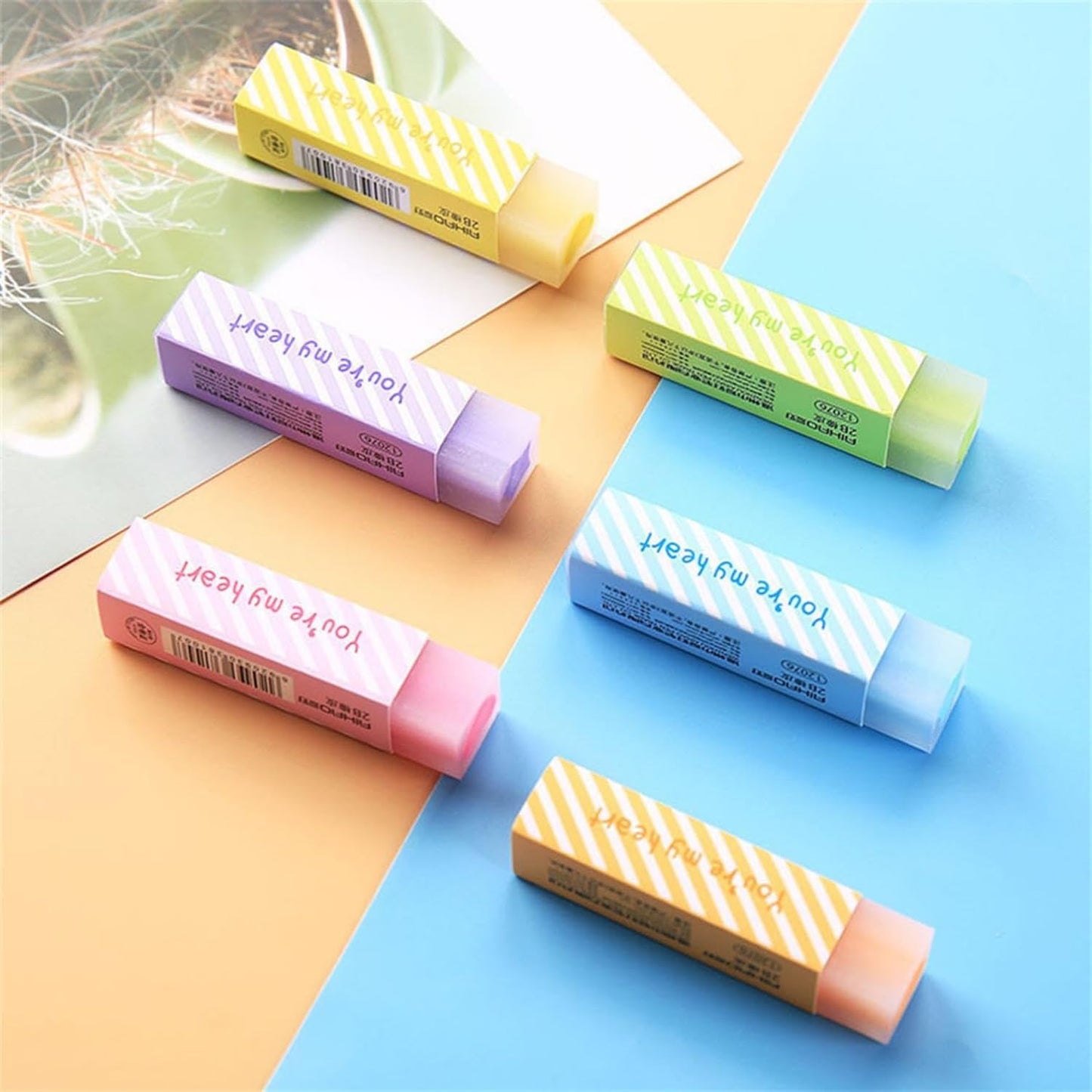 Cute Pencil Erasers for Kids, 6 Count Candy Colors 2B Eraser, Star, Heart Design Fun Party Favor & School Supplies, Kawaii Drawing Eraser for Boys and Girls (Random Color 6 PCS Set)