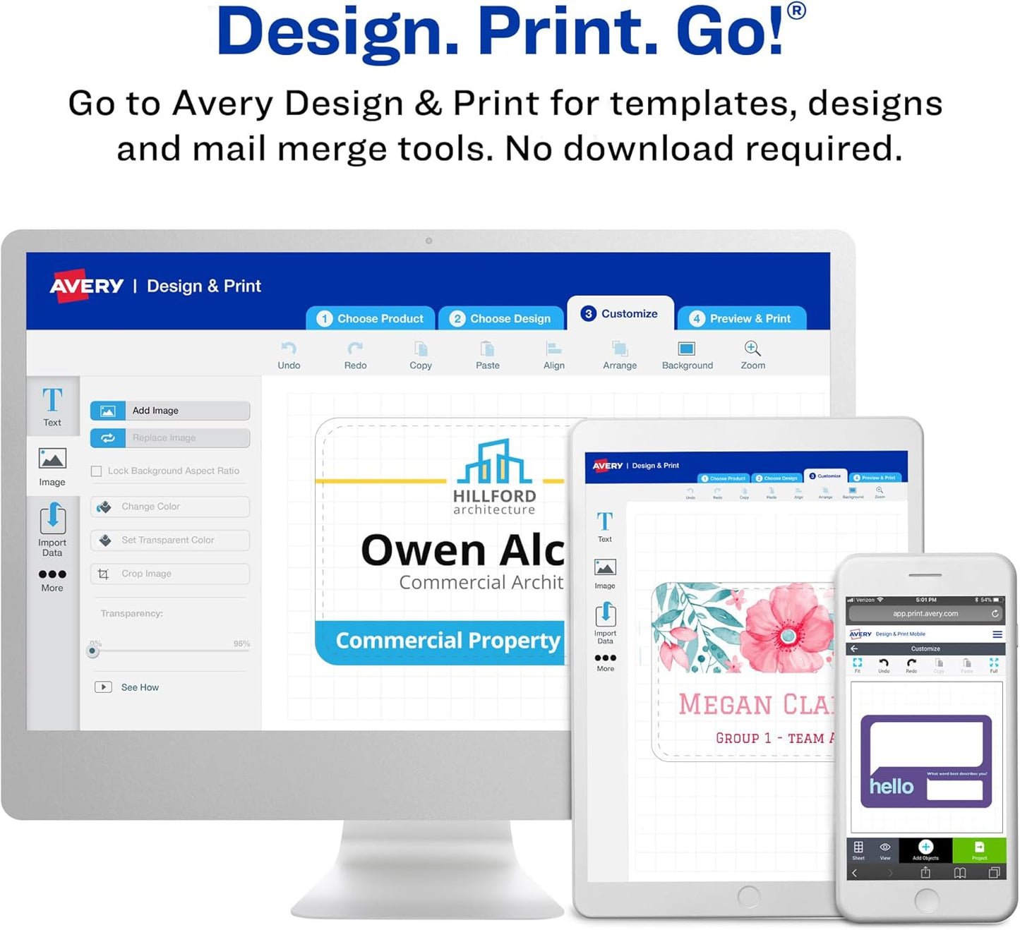 Avery Flexible Printable Name Badges, 2-1/3" x 3-3/8" Rectangle Labels, White, 5 Packs, 2,000 Removable Name Tag Stickers Total (5395)