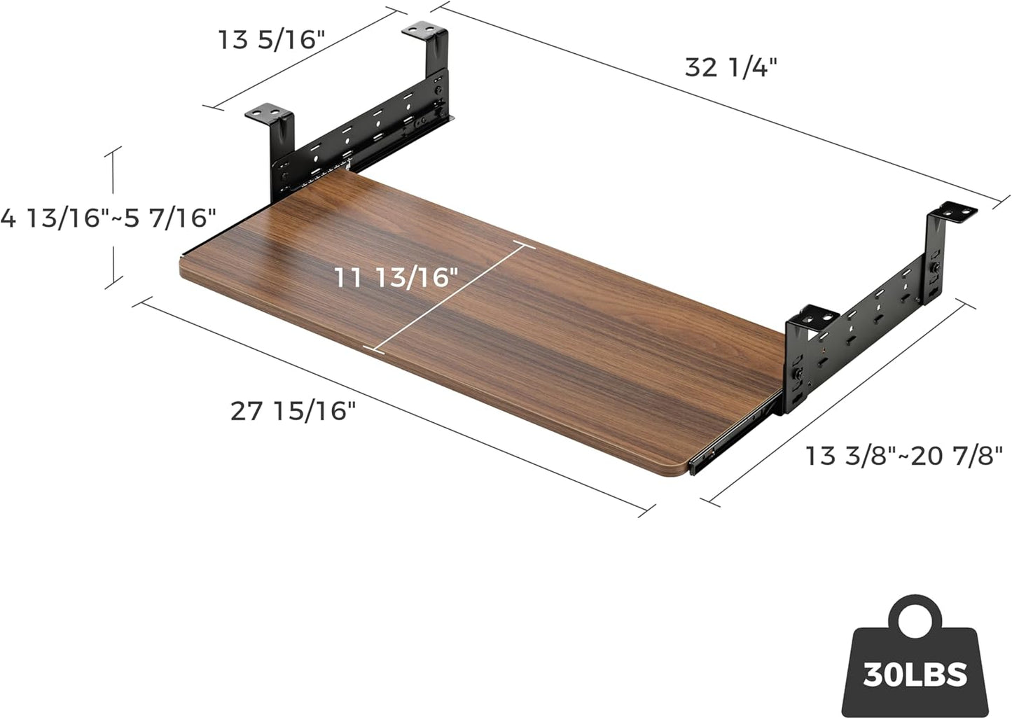 EUREKA ERGONOMIC Adjustable Keyboard Tray Under Desk, 28x11 Inch Large Slide Out Keyboard & Mouse Platform Tray, Wooden Pull Out Computer Keyboard Drawer for Typing Home Office Desk, Walnut