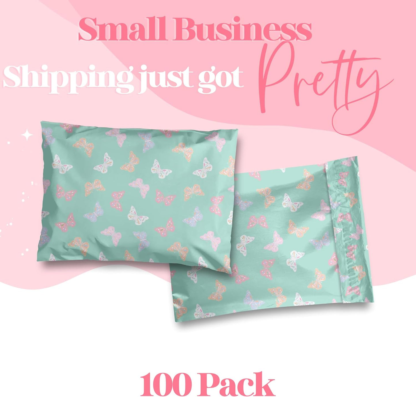 14.5x19 Designer Poly Mailer 100 Pack Heavy Duty Waterproof Self Seal Shipping Bags for Small Business Large Mailing Envelopes Bulk Tear Resistant Packaging Butterfly