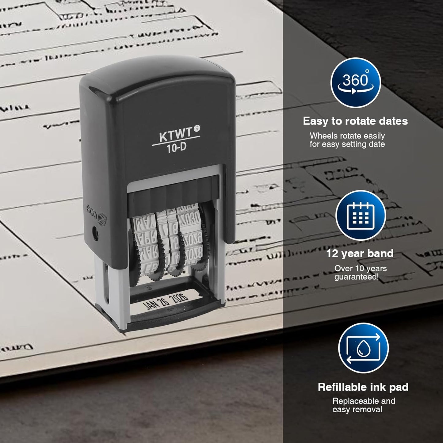 Date Stamp, Self-Inking Date Stamps, US Format MMM-DD-YYYY, Black Impression – 3/4" x 1", Self-Inking Date Stamp for Marking Office documents, Legal Papers, Bills, Mail, Teachers Correcting Homework