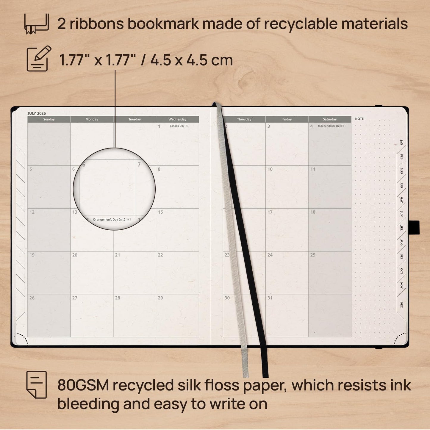 POPRUN 2026 Planner - 2026 Recycled Weekly Planner[8.5''x 10.5''- Italian Regenrated Leather Hard Cover] with Hourly Schedule & Vertical Weekly Layout, Monthly Tabs, Inner Pocket - Desert Brown