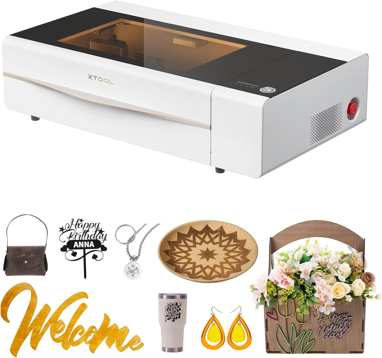 xTool P2 55W CO2 Laser Cutter, Smart Desktop CO2 Laser Engraver and Cutter Machine, Dual Smart 16MP Cameras, Curved Surface Engraving, Create with Wood and Metal Acrylic Glass Fabric Leather (White)