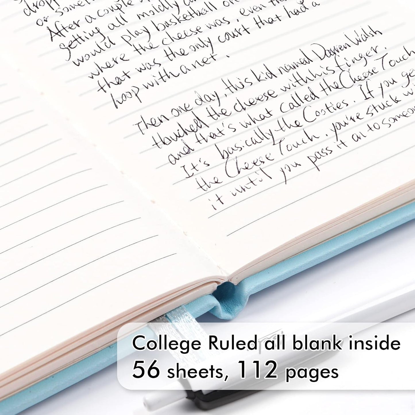 feela 6 Pack Pocket Small Notebooks Bulk, Mini Cute Memo Notepads Hardcover College Ruled Lined Journals with Pen Holder for Women Girls Office School, with 6 Black Pens, 3.5”x 5.5”, A6, Sky Blue