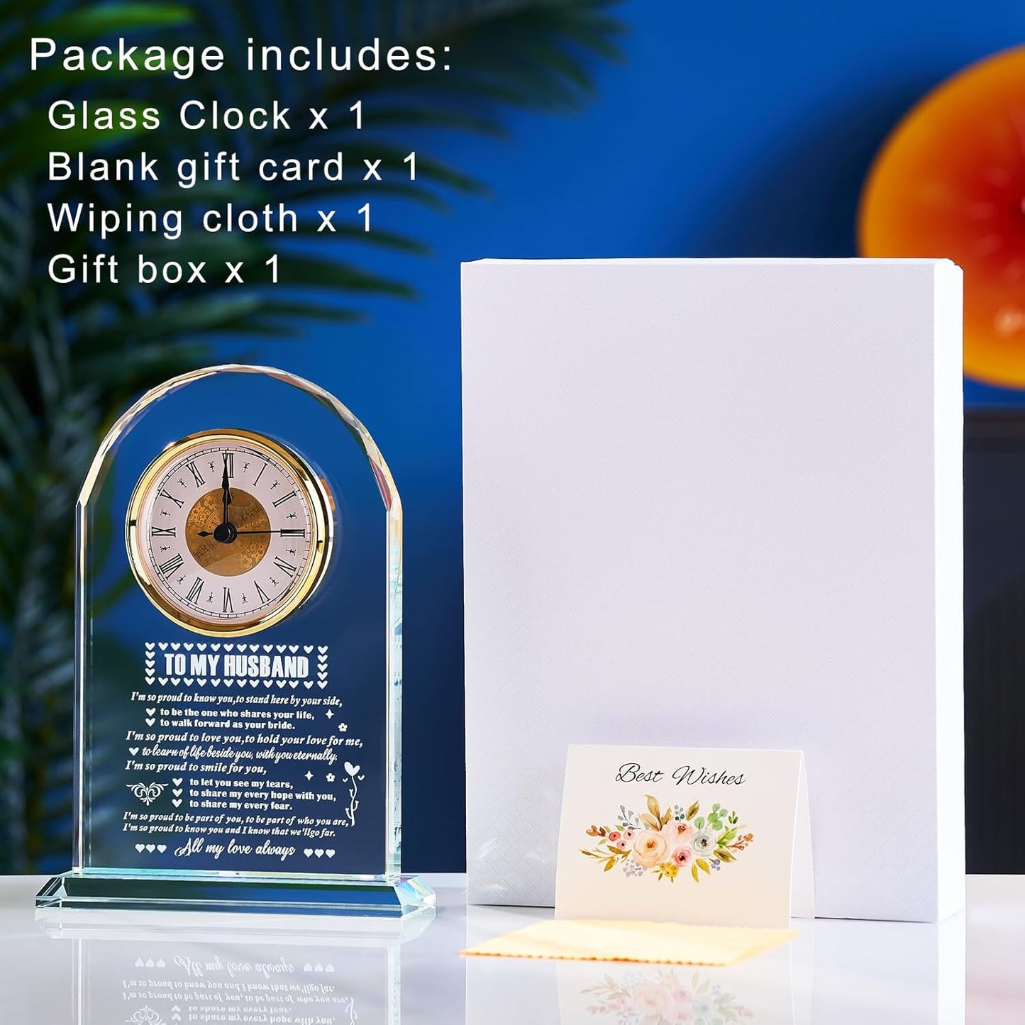 Gifts for Husband from Wife，Romantic Birthday Gifts for Husband Home Office Desk Decorations, Christmas, Wedding Anniversary, Valentine's Day and Father's Day Gifts Glass Clock Gift (Battery not Included) (Husband Gifts)