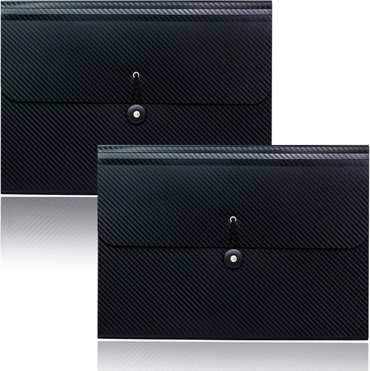 Cesil 2Pcs Expanding File Folders, 13 Pockets File Organizer Accordion File Holder with Elastic Buckles Closure, A4 Paper Document Organizer for Home School Office