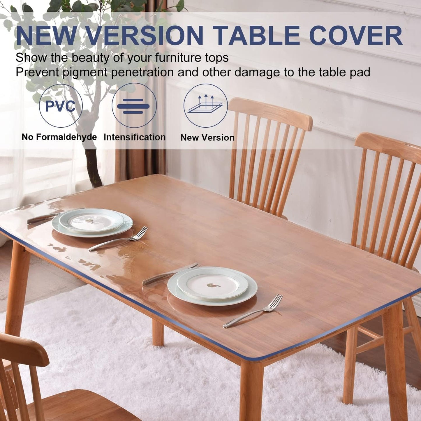 1.5mm Clear PVC Table Cover Protector 42x54 in Plastic Desk Cover Mat Pad for Conference Work Desktop Table Cover Vinyl Tablecloth Protector Rectangle Table Protector for Dining Room Table Foldable
