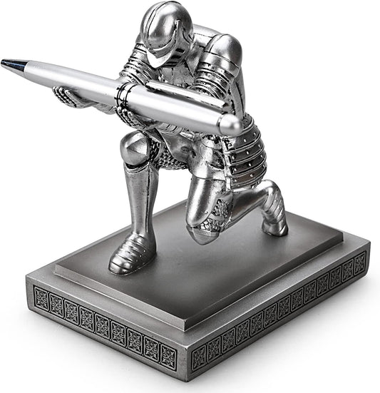 Knight Pen Holder Pen Stand Desk Organizers and Accessories Resin Pencil Holder as Gift with a Fancy Pen for Office and Home Desk Organizer (Silver)