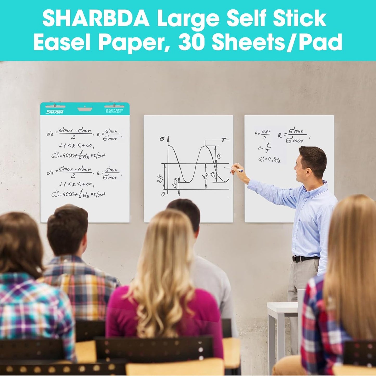 Sticky Easel Pad, 25 in x 30 in,Flip Chart Paper,Sticky Chart Paper for Teachers, Large Self-Stick Easel Paper,Super Sticky & Bleed-Resistant,30 Sheets/Pad,2 Pads