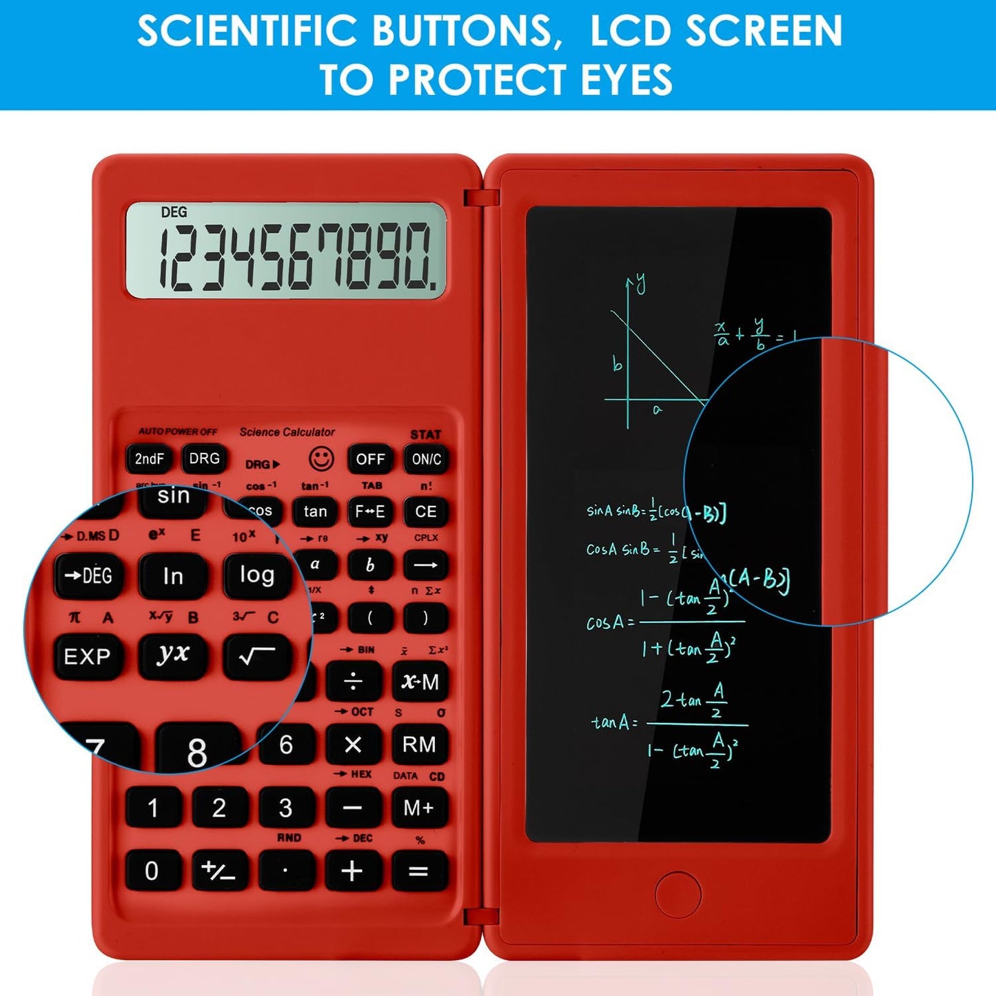 Scientific Calculators for Students, Red Math Calculator with Notepad,10-Digit Large Screen, Classroom Must Haves for Middle High School Supplies & College (Red)
