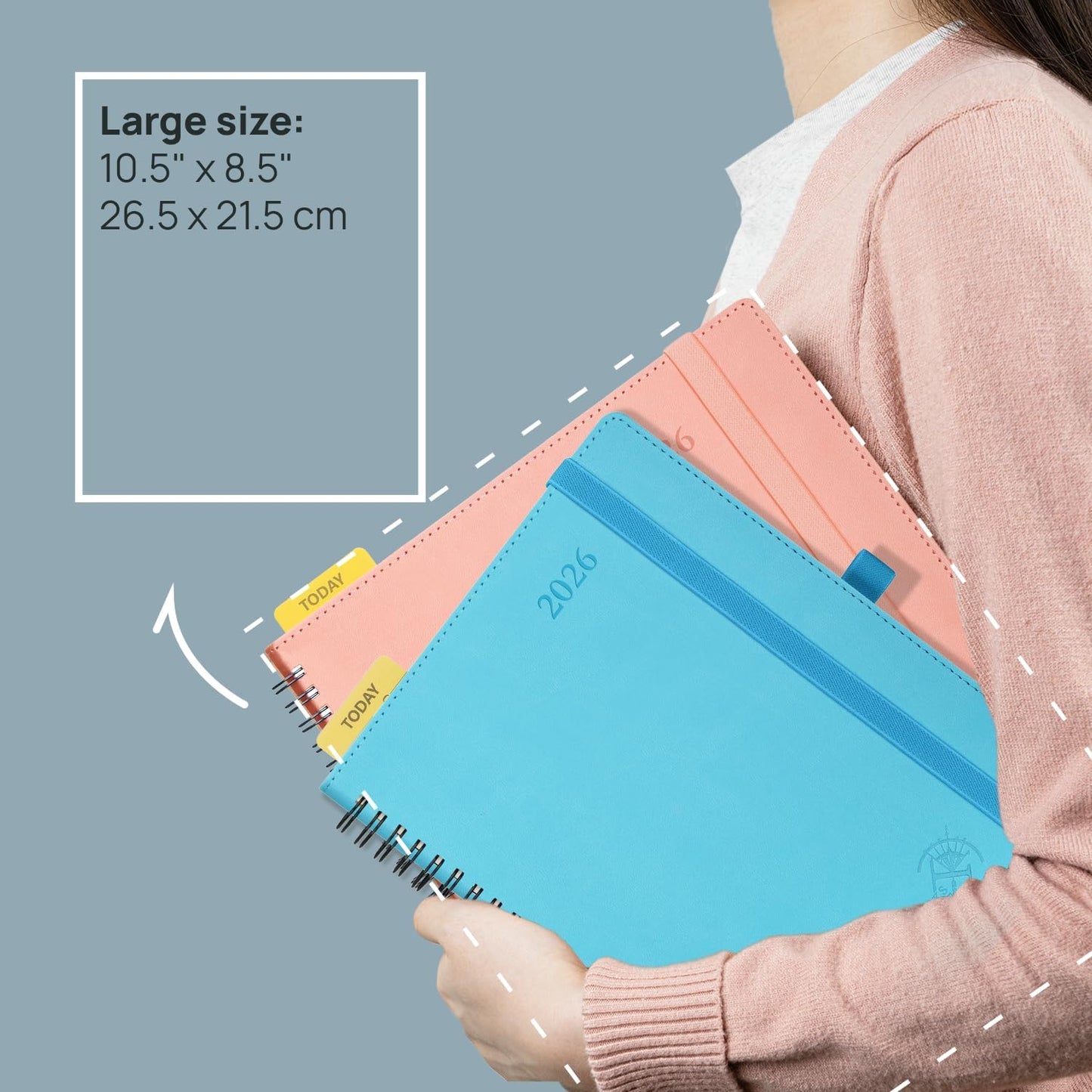 POPRUN 2026 Planner (Large - 8.5" x 10.5") with Hourly Schedule, Vertical Layout - 2026 Weekly Calendar (Jan. 2026 - Dec.2026) for Time Management, Monthly Tabs, Spiral Bound, Soft Cover - Grey