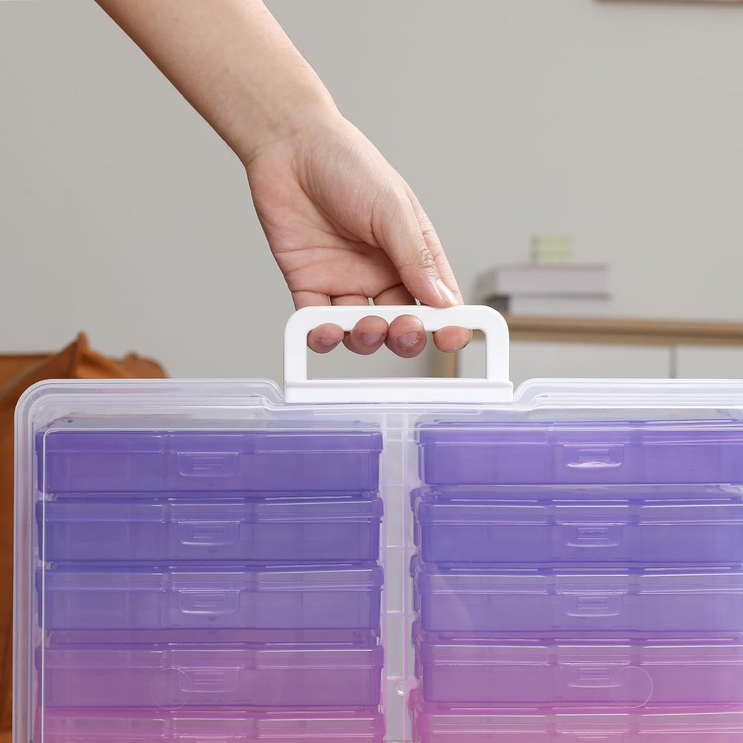 novelinks Photos Organizer 4" x 6" Photo Storage Box with Handle - 16 Inner Photo Cases Photo Box Storage Picture Organizers and Storage (Pink Purple Gradient)