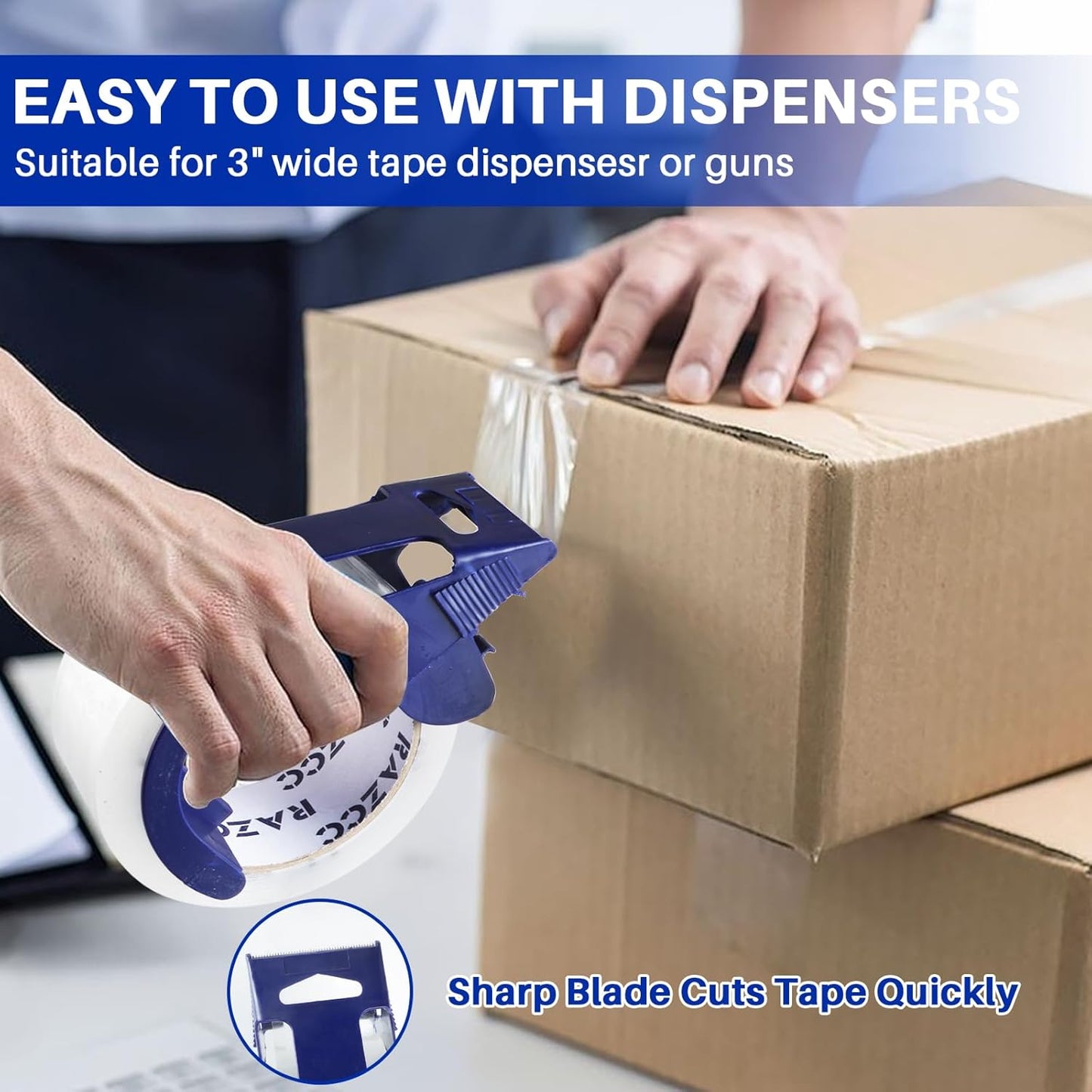 Clear Packing Tape, 36 Rolls Heavy Duty Packaging Tape with Dispensers for Packing Shipping Moving and Sealing, Thicker Packing Tape-2" x 65 Yards Per Roll, 2340 Total Yards