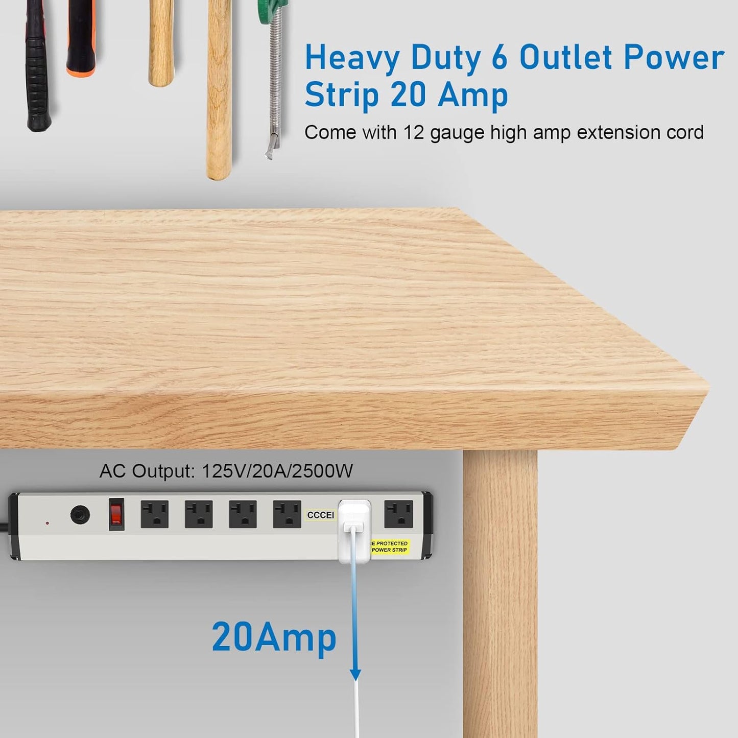 CCCEI Heavy Duty Power Strip Surge Protector 20 Amp, High Amp Industrial Shop Garage Metal Multiple Outlets, 4 FT 12 Gauge 5-15P Extension Cord 6 Outlet 6-20R T-Slot 20a for Appliance.