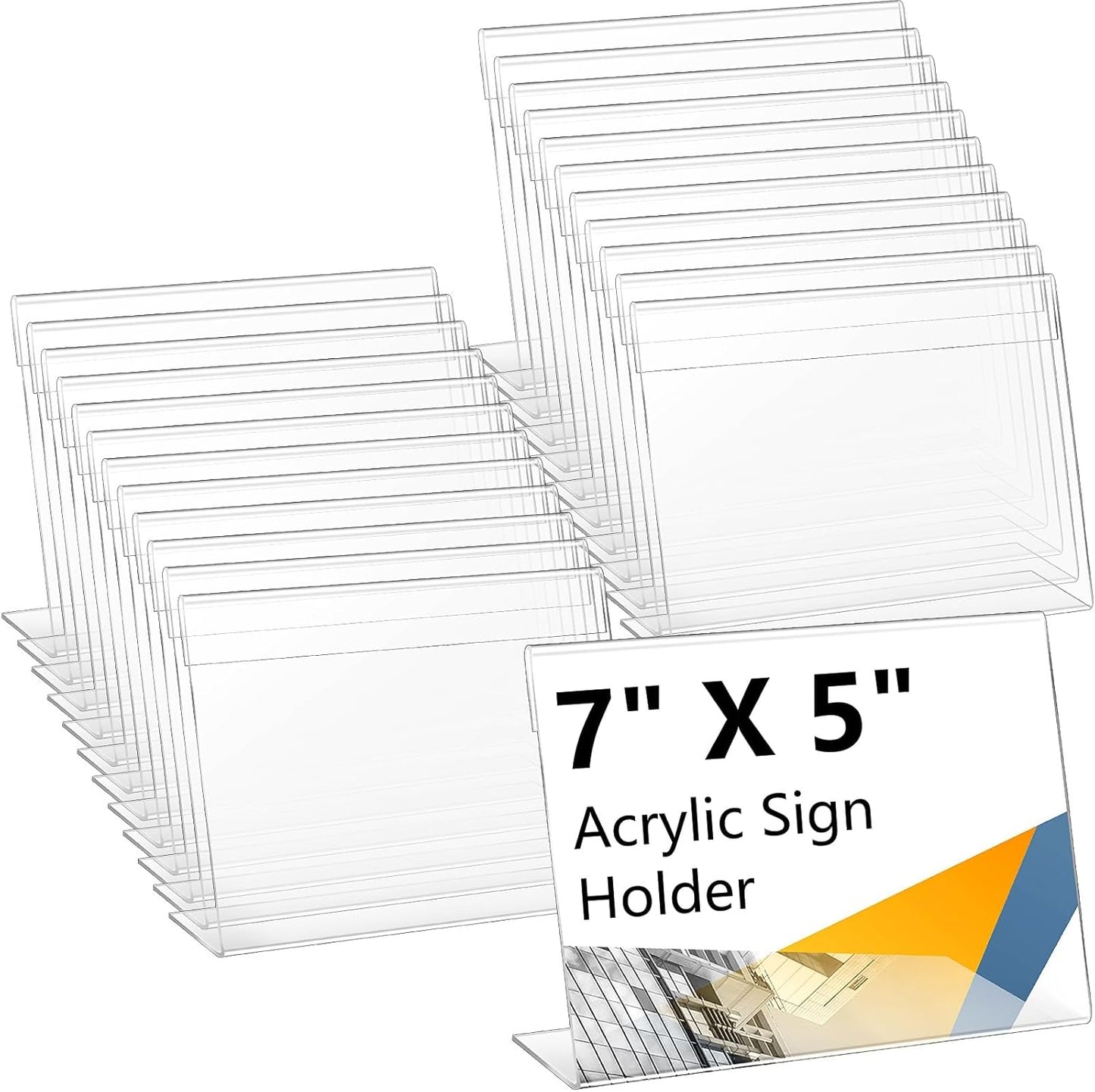 Vicenpal 60 Pcs 7x5 Inch Clear Acrylic Sign Holder Plastic L-shape Vertical Menu Stand, Picture Photo Frames, Table Paper Holder, Flyer Sign Display Stand for Restaurants, Store, Office, Wedding