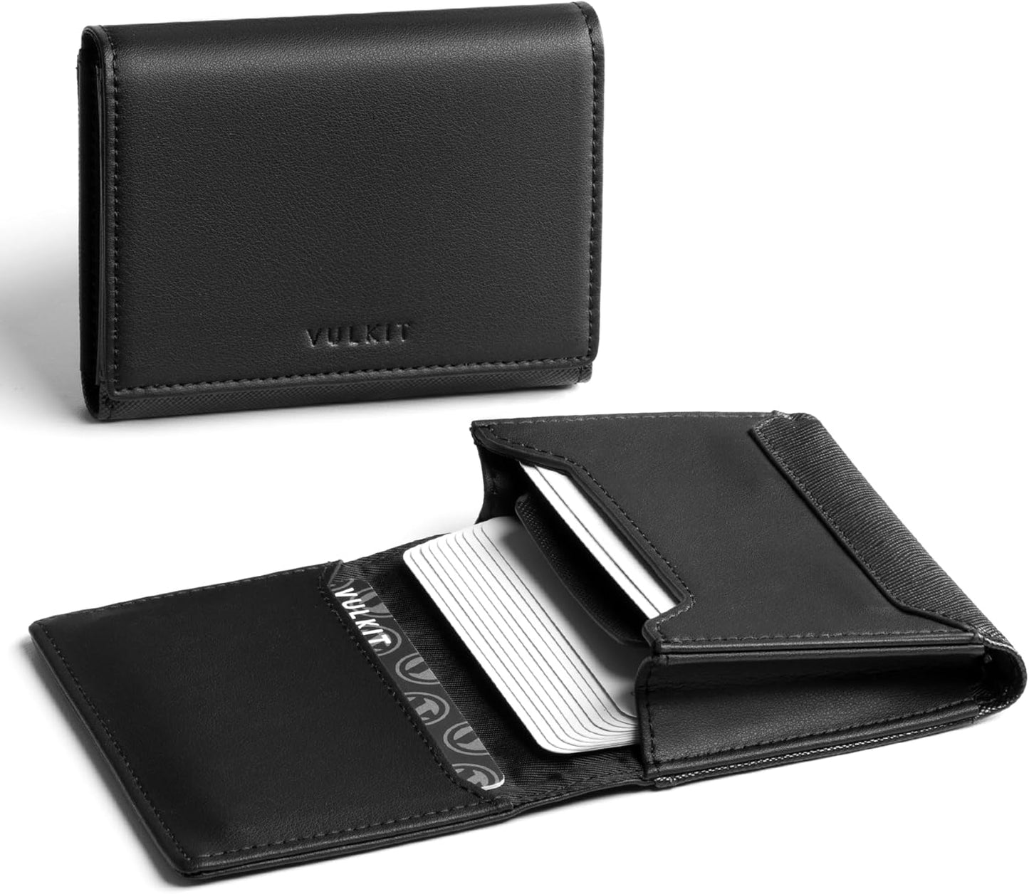 VULKIT Business Card Holder Premium Leather RFID Blocking Card Case With ID Window Magnetic Closure Holds Up to 40 Business Cards