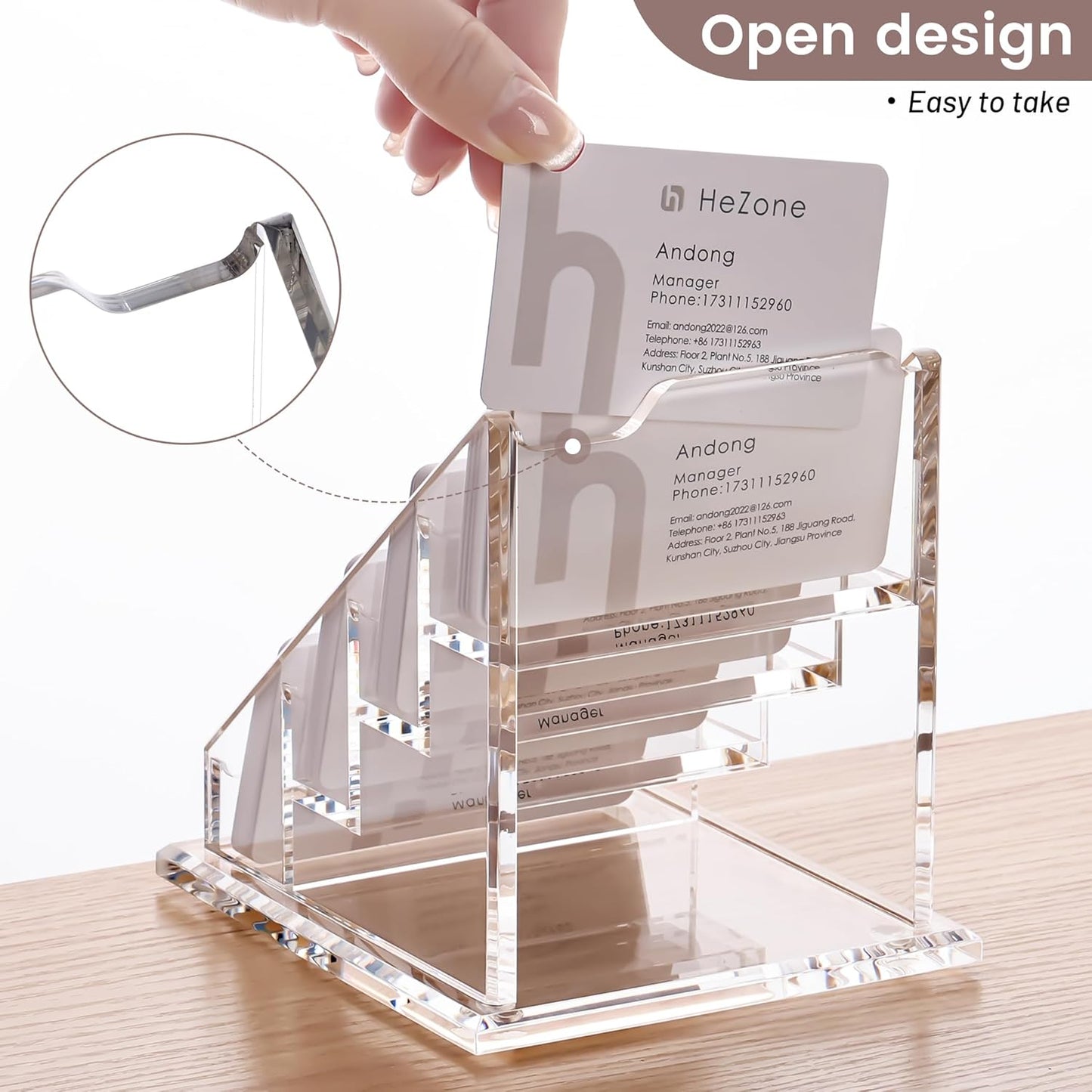 Acrylic Card Holder Clear Horizontal Business Card Organizer Stand for Desk 4 Slots 4 Tier Business Cards Stand for Women and Men,Office Desk Accessories,Organize 200 Cards-1 Pack(4Slots-H)