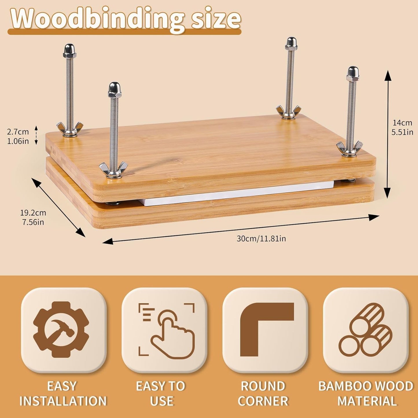 JUPEAN Book Binding Kits, Book Press, 7.9”x11.6”, Books Making Kit Bookbinding Supplies with Wooden Binding Press Books Cover Board Bone Folder Awl Bind Strap for DIY