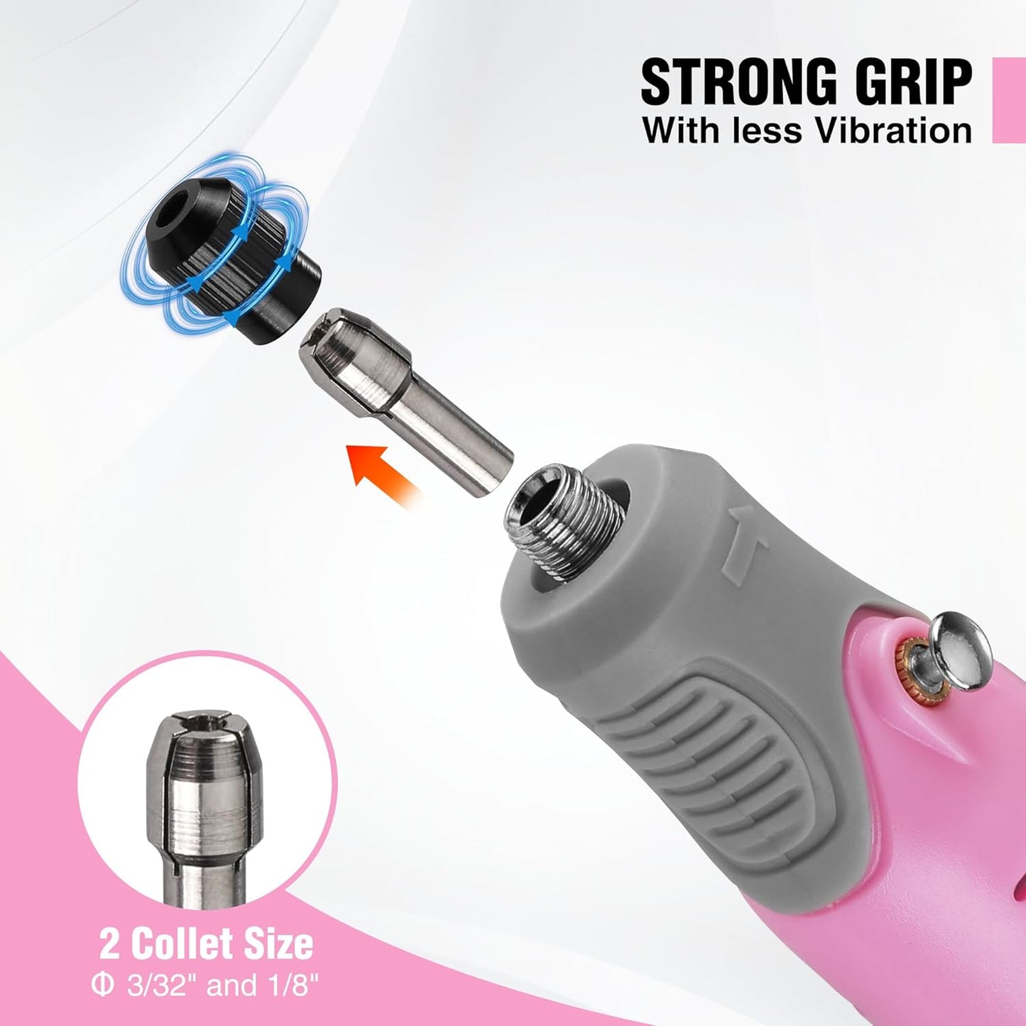 WORKPRO Cordless Rotary Tool Kit with 71pcs Accessories, 3 Variable Speeds, USB Rechargeable Mini Rotary Tool for Engraving, Sanding, Polishing, Carving, Cutting, DIY Crafts - Pink Ribbon