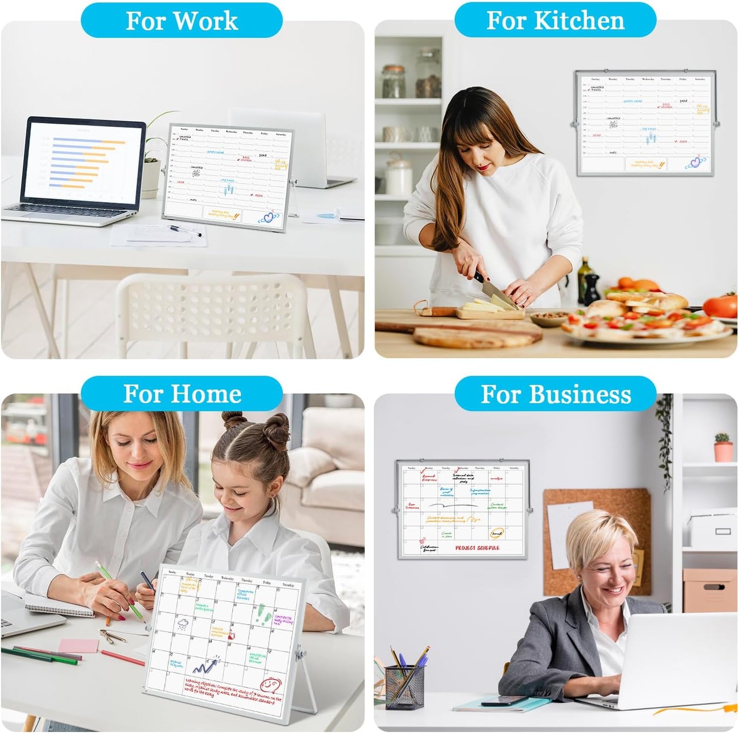 White Board Dry Erase Calendar Planner, Weekly Monthly Magnetic Schedule-Board with Time Slots, Portable Double-Sided Desktop Whiteboard with Stand for Planning, Memo, to Do List 16"×12"