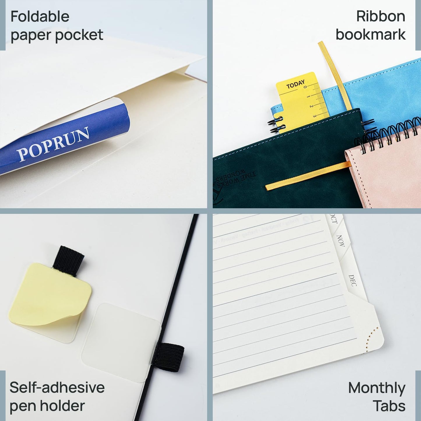 POPRUN Weekly Planner 2026 (Medium 6.5" x 8.5") Calendar 12 Months Notebook with Horizontal Layout, Leather Soft Cover, Monthly Tabs, Inner Pocket, 100GSM Thick Paper, Pen Holder - Cerulean Blue