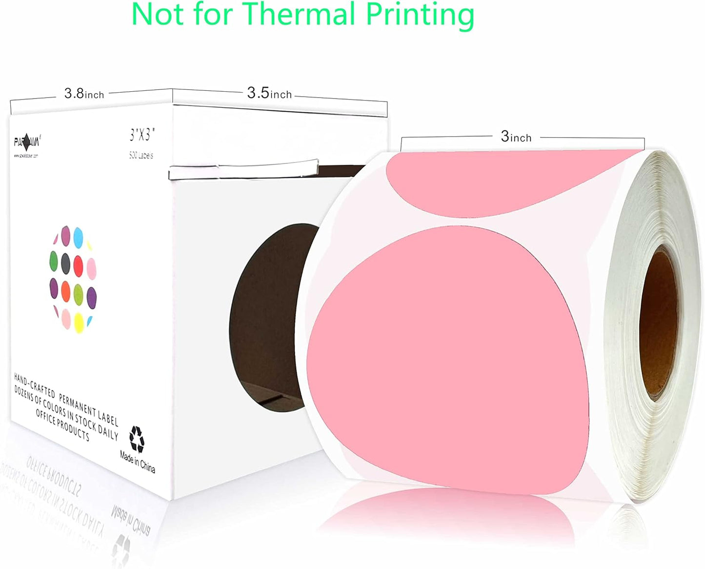 PARLAIM 3 Inch Round Color-Code Dot Stickers, 500 Color Coding Circle Labels per Roll Dispenser Box for Inventory, Pink