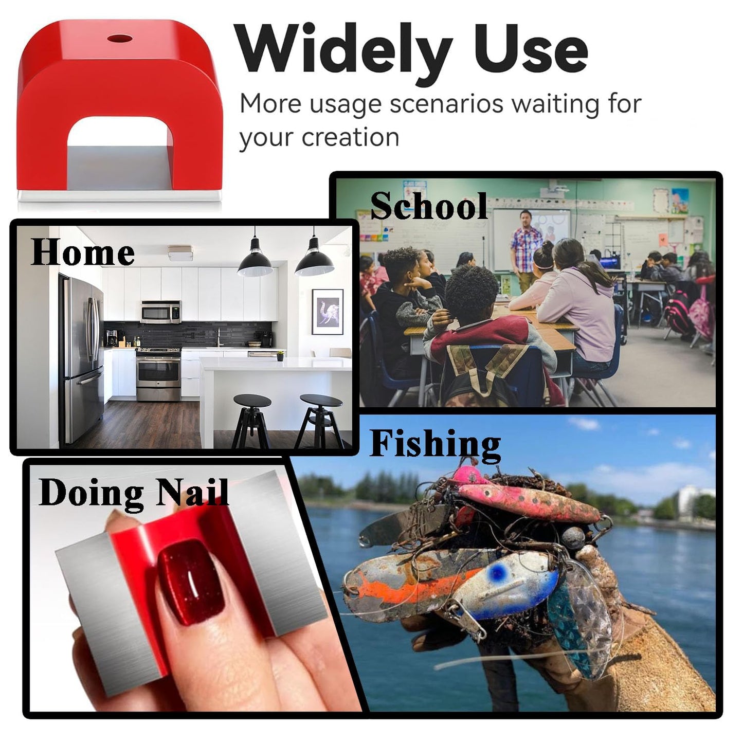 Red Horseshoe Heavy-Duty Alnico Power Magnets for Education and Doing Velvet Nail (30 lbs Pull)