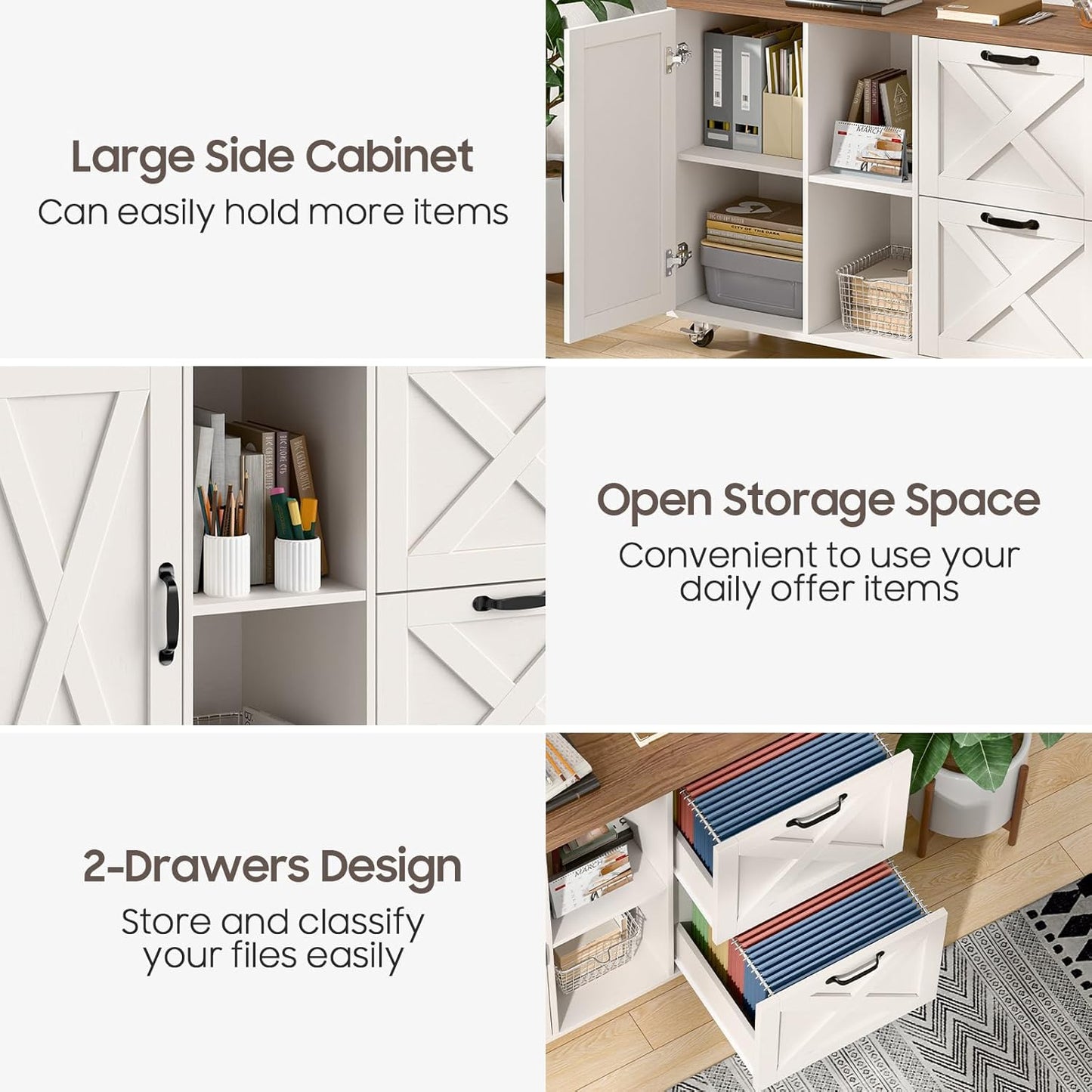 Lateral File Cabinet with 2 Drawers and Door, Mobile Farmhouse File Cabinet for Letter/A4 Size Hanging Files, Large Wood File Storage Cabinets Printer Stand for Home Office, White