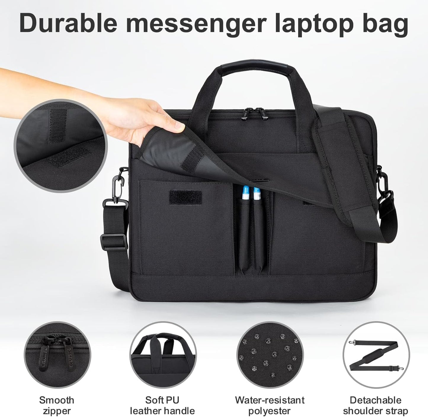 RAINYEAR 15.6 Inch Laptop Messenger Bag Laptop Briefcase with Pockets for Men, Protective Large Capacity Business Work Laptop Carrying Case Shoulder Bag for Computer Notebook PC, Black