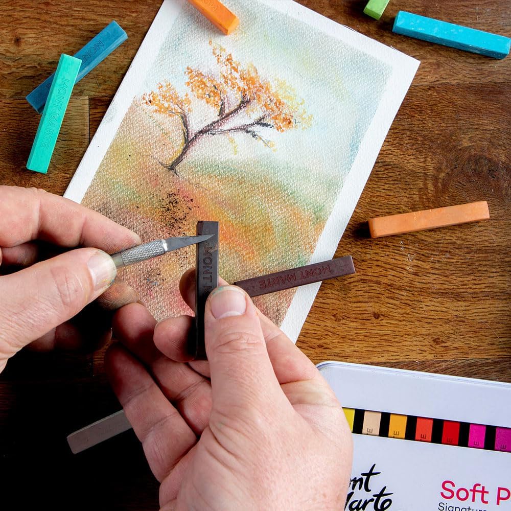 Mont Marte Soft Pastels in Tin Box Signature 24pc, 24 Assorted Colors, Vibrant Pastel Sticks, Great Blending, Comes in Storage Case, Ideal for Art, Craft, Coloring and Sketching