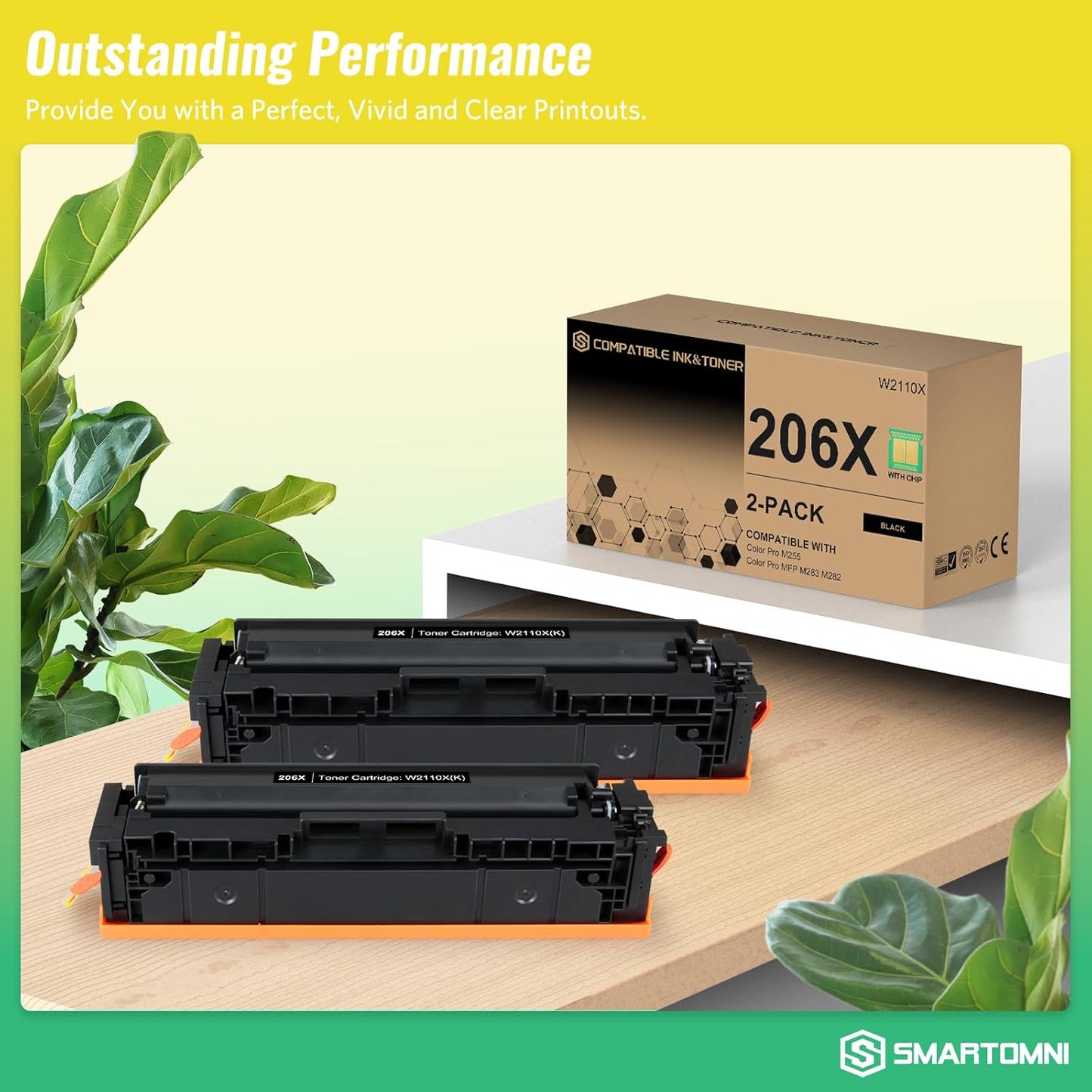 206X Black Toner Cartridges High-Yield (with Chip) Works with HP Color Pro MFP M283fdw M283cdw, Pro M255dw M255nw, MFP M282nw M283 M255 M282 Printer | W2110X 206A W2110A, Pack of 2