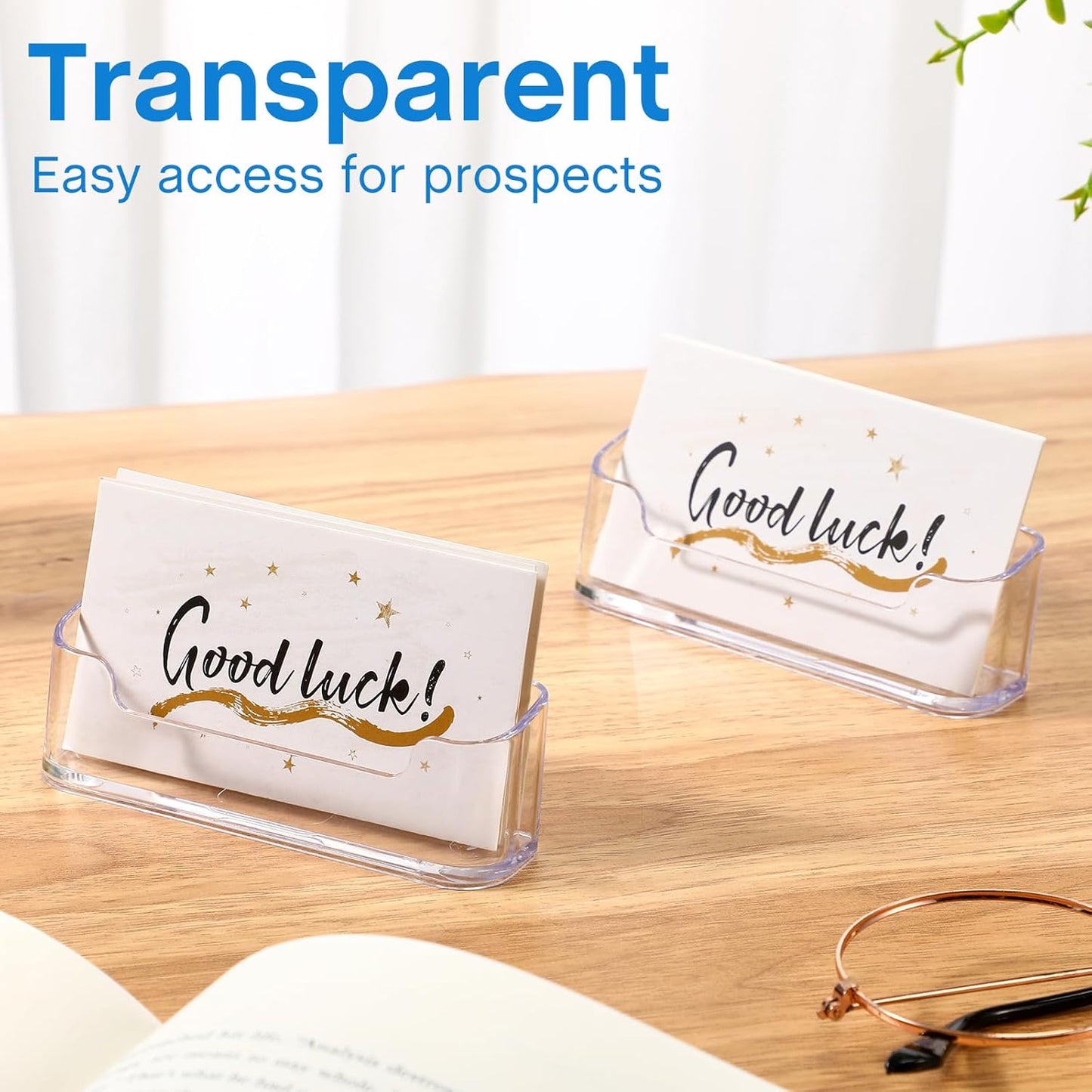 Leinuosen 8 Pack Business Card Holder for Desk Acrylic Business Card Holder Display Clear Label Stand Label Table Desktop Organizer for Home and Office