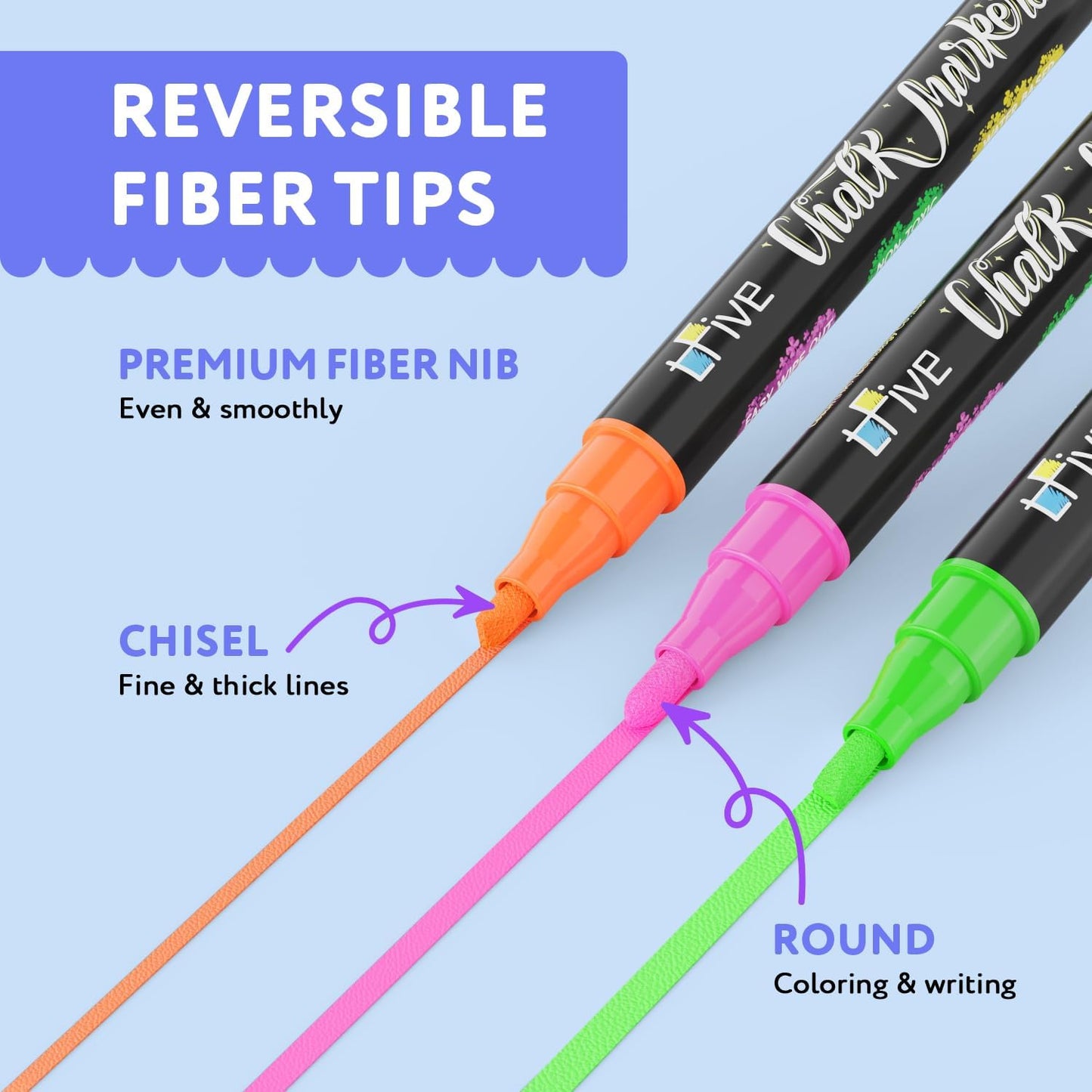 TFIVE Green Liquid Chalk Markers - 2 Pack Bright Colors Erasable Chalk Marker Pens, Reversible Tip, Non-Toxic, for Chalkboards, Signs, Glass, Easy to use Chalk markers TF800