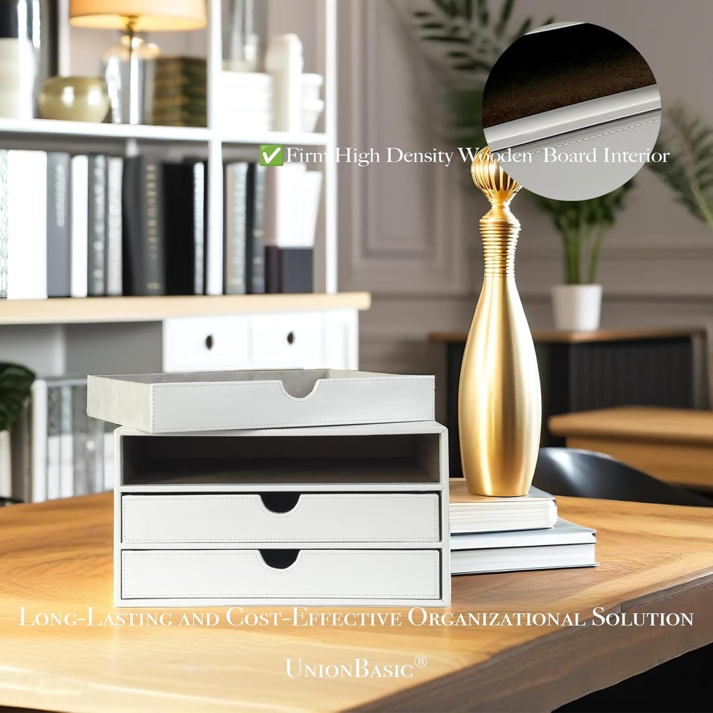 UnionBasic Document Organizer, 3-Drawer File Cabinet Document Storage Box, Office Desktop Filing Organizer, White