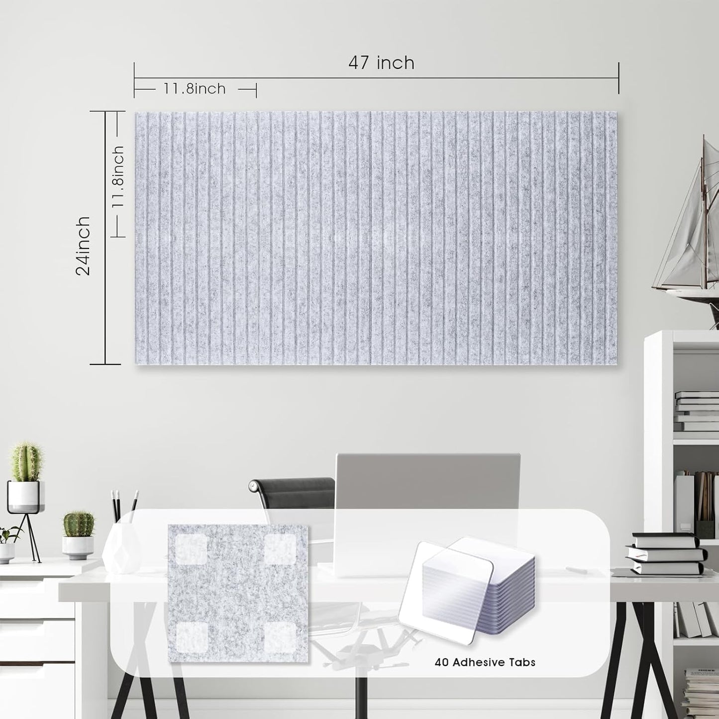 Large Cork Board for Office, 8 Pack Felt Wall Tiles with Slat Wall Paneling, Felt Bulletin Board Pin Board Cork Boards for Walls - Silver Gray