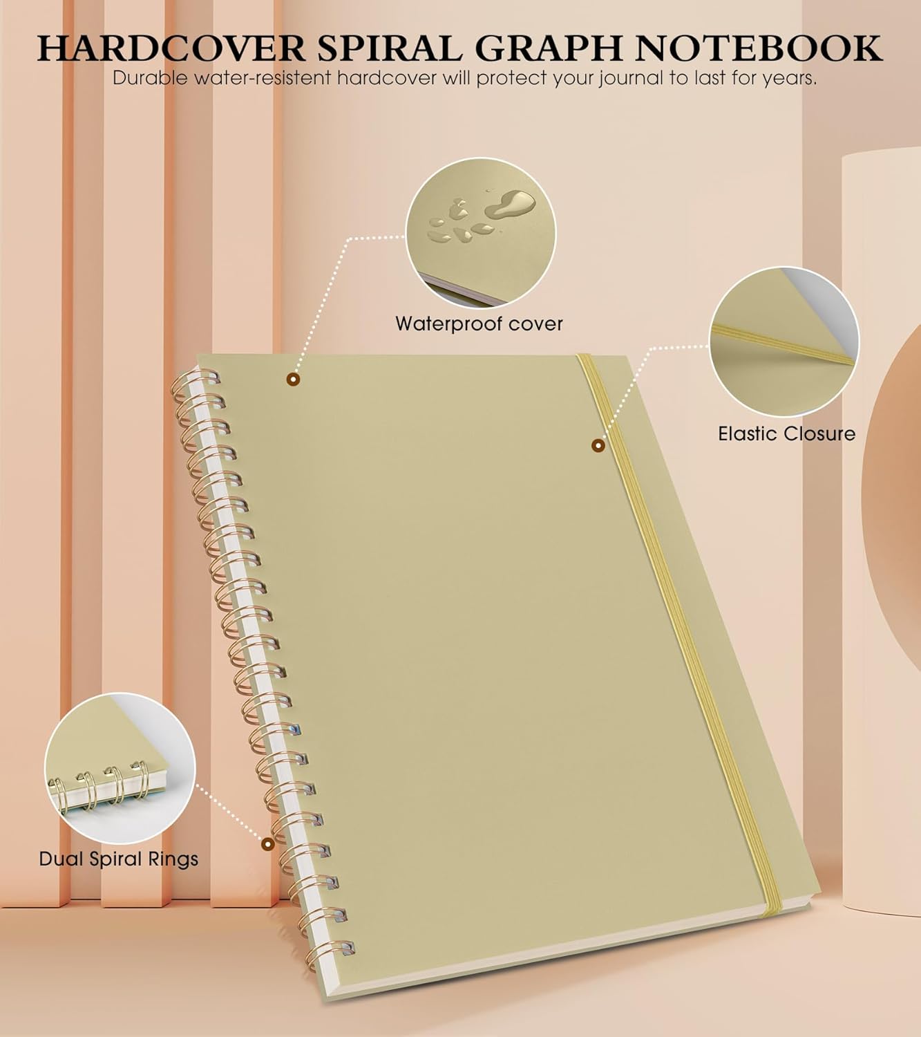 Graph Paper Notebook, Spiral Notebook Journal 8.5” x 11”, A4 Large Grid Notebooks for Women Men, 100 GSM Graph Paper, Plastic Hardcover Spiral Graphing Journals for Work School Engineerin, Yellow