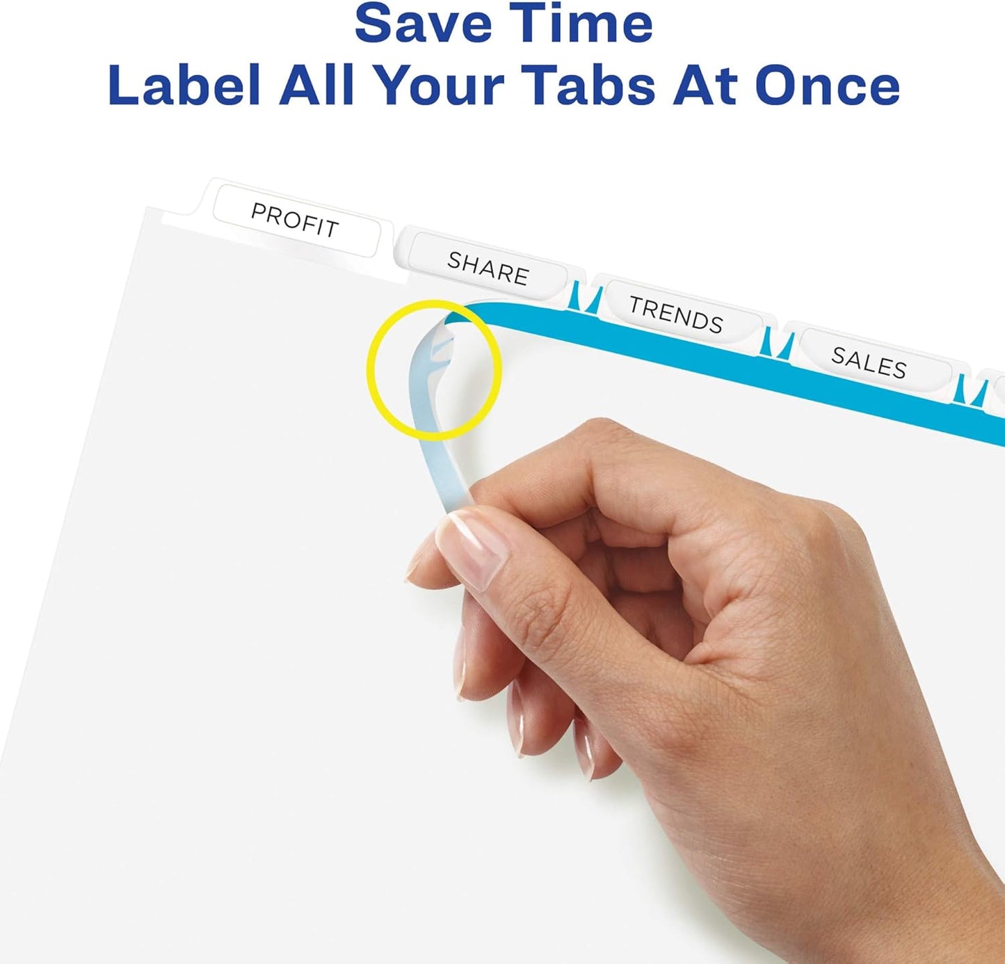 Avery 5 Tab Dividers for 3 Ring Binder, Easy Print & Apply Clear Label Strip, Index Maker Customizable White Tabs, 50 Sets (11556)