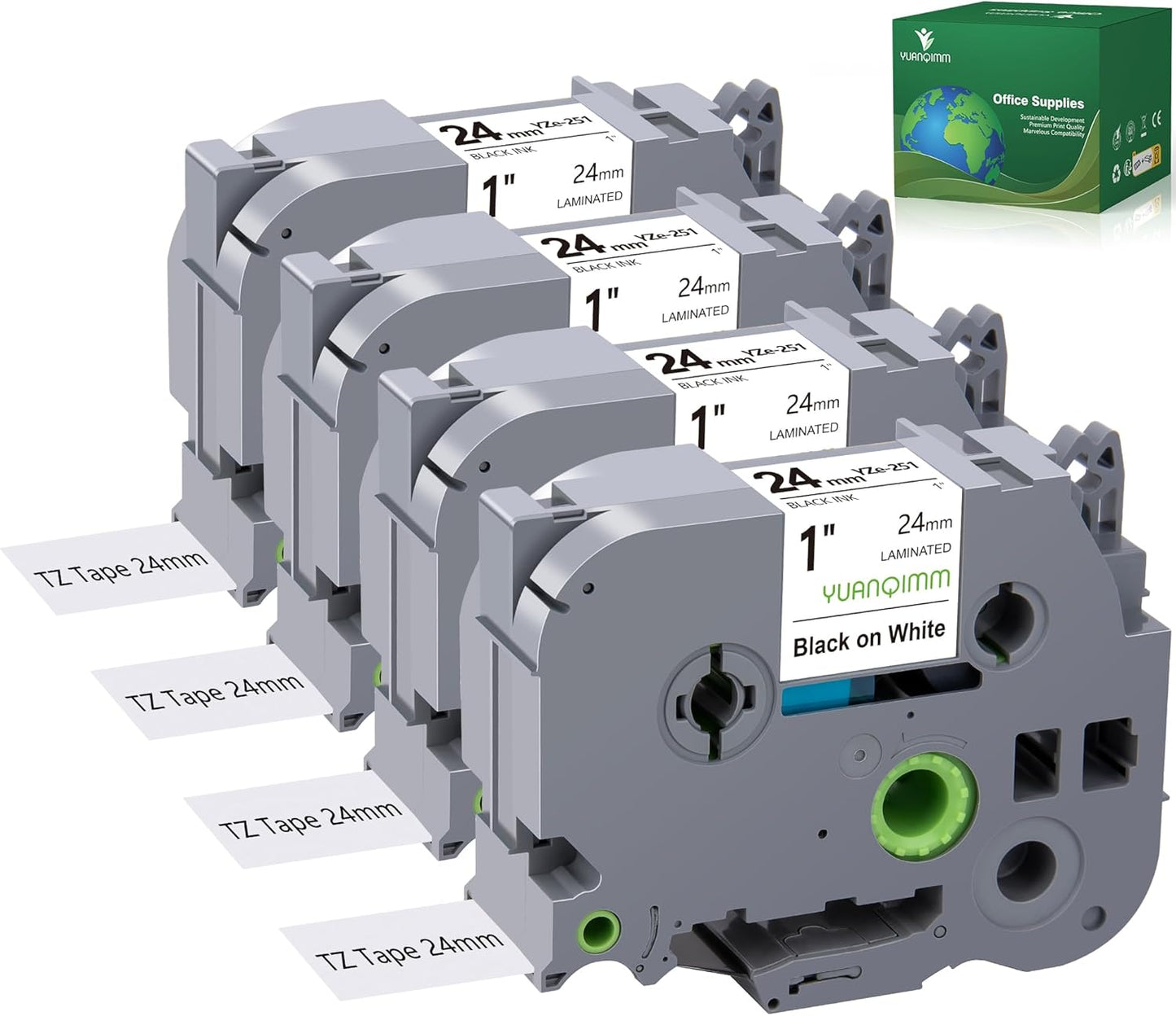Compatible with Brother TZe-251 TZe TZ Tape 24mm 0.94 Laminated White TZe251 TZ-251 Replacement for PTouch 1 Inch Label Maker Tape for P Touch PTD600 PT-P710BT, 4 Pack