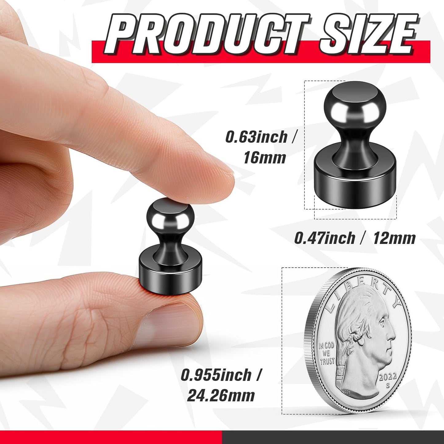 FINDMAG 28Pcs Black Fridge Magnets, Strong Magnets for Refrigerator, Magnetic Push Pins for Whiteboard, Pictures, Kitchen, Office