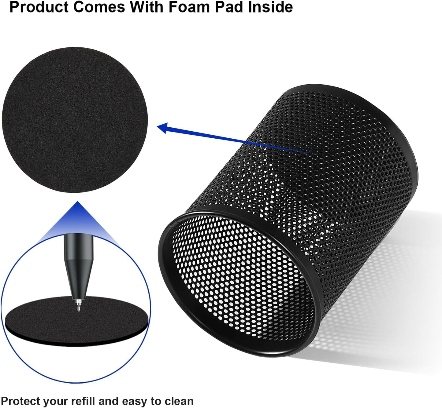 Comix Pen Holder Desk Organizer, Wire Mesh Pencil Cup with Foam Pad and Non-Slip Bottom Office Supplies Desk Accessories for Home Office School, 1 Pack