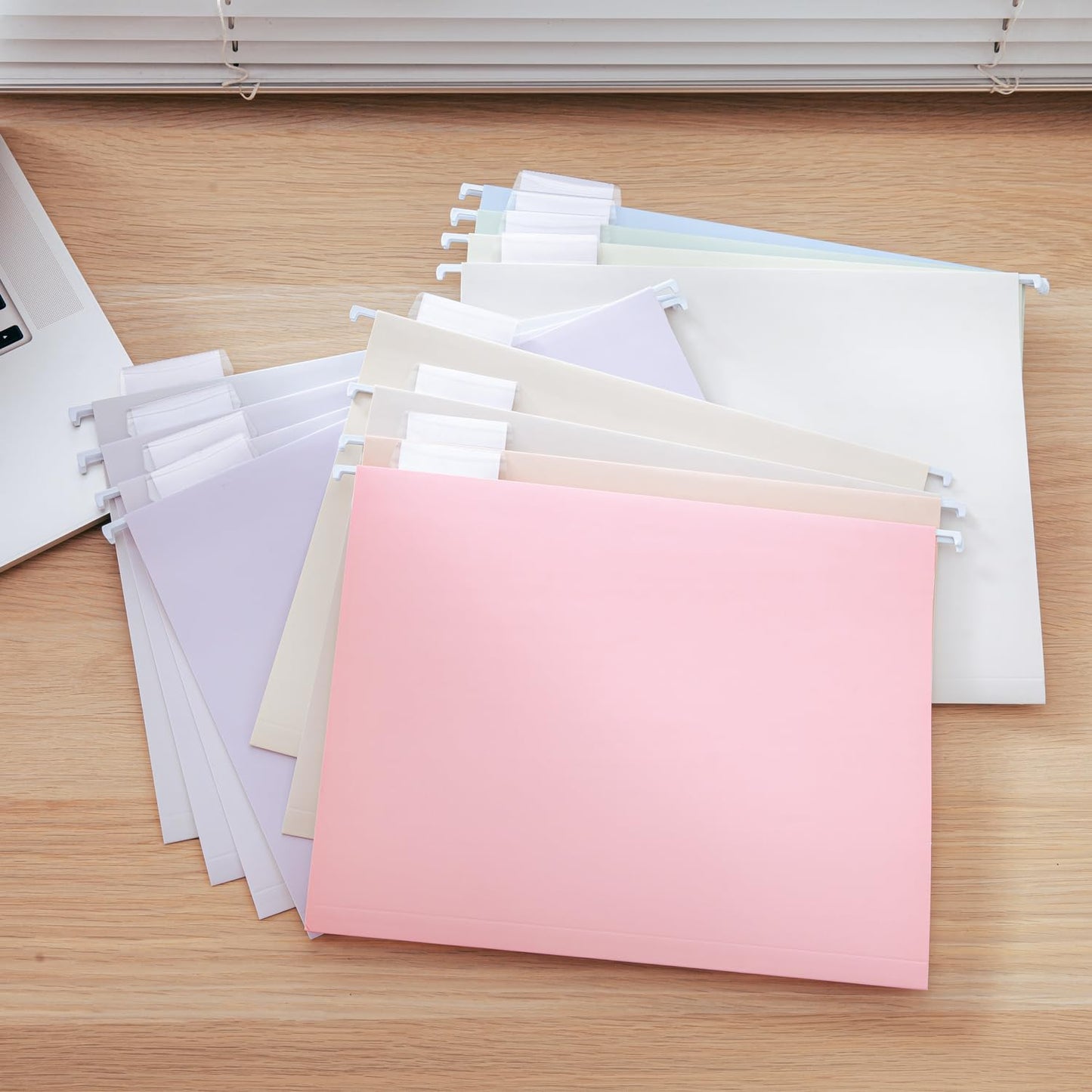 Y YOMA 48 Pack Colored Hanging File Folders Letter Size Decorative Hanging Folder Cute Pretty File Folder for Filing Cabinet Drawer Office Home with 1/5-Cut Adjustable Tabs, Soft Color