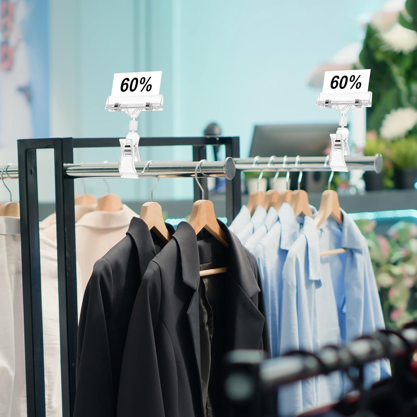 30PCS Clear Sign Clips Plastic Rotatable Pop Clip Sign Holder Stand for Merchandise Display, Sign Holder Clips for Retail, Double Display Clips for Retail Rack, Baskets, Cards