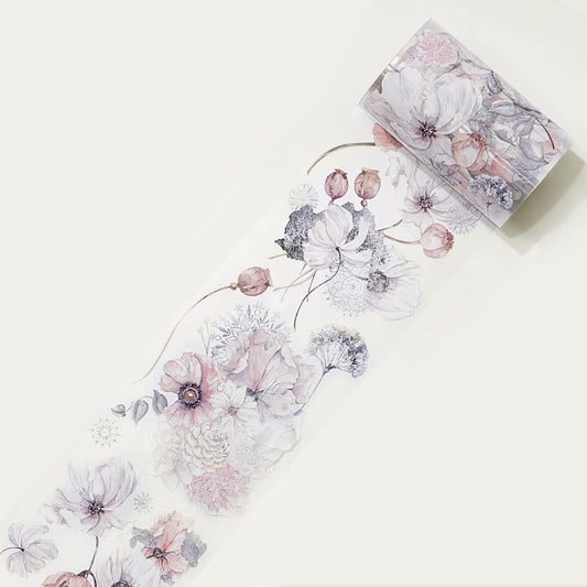 WT Frostbloom Wide PET Tape, Single Roll, Original Floral Designs, Winter Flowers, Clear Transparent Adhesive Tape for Junk Journals, Scrapbooks, Bujo, Planners, DIY Crafts, Art Stationery