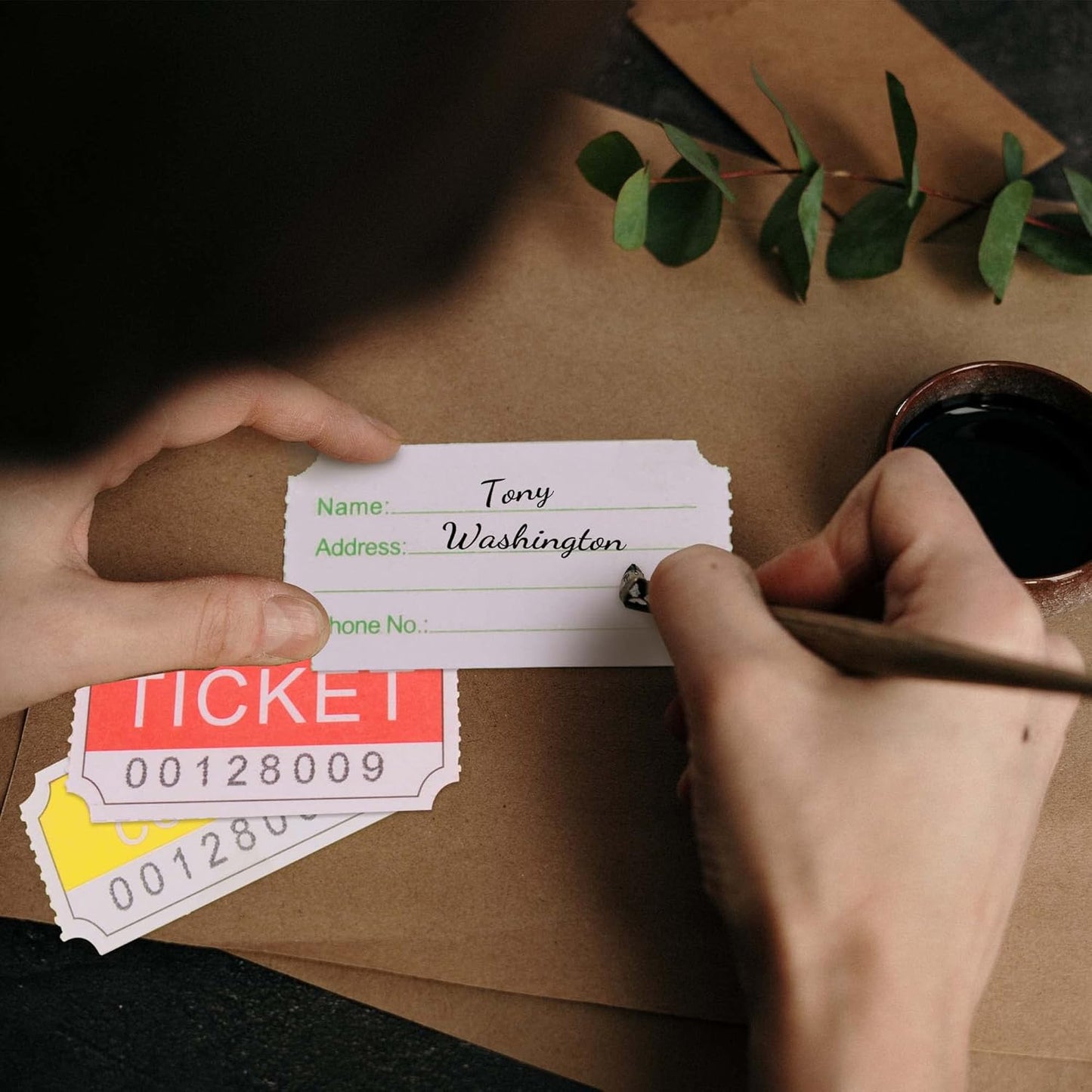 ESSENTIAL 1000 Yellow Double RaffleTickets Roll, Raffle Tickets Printable for Leisure, Movie Watching, Entertainment