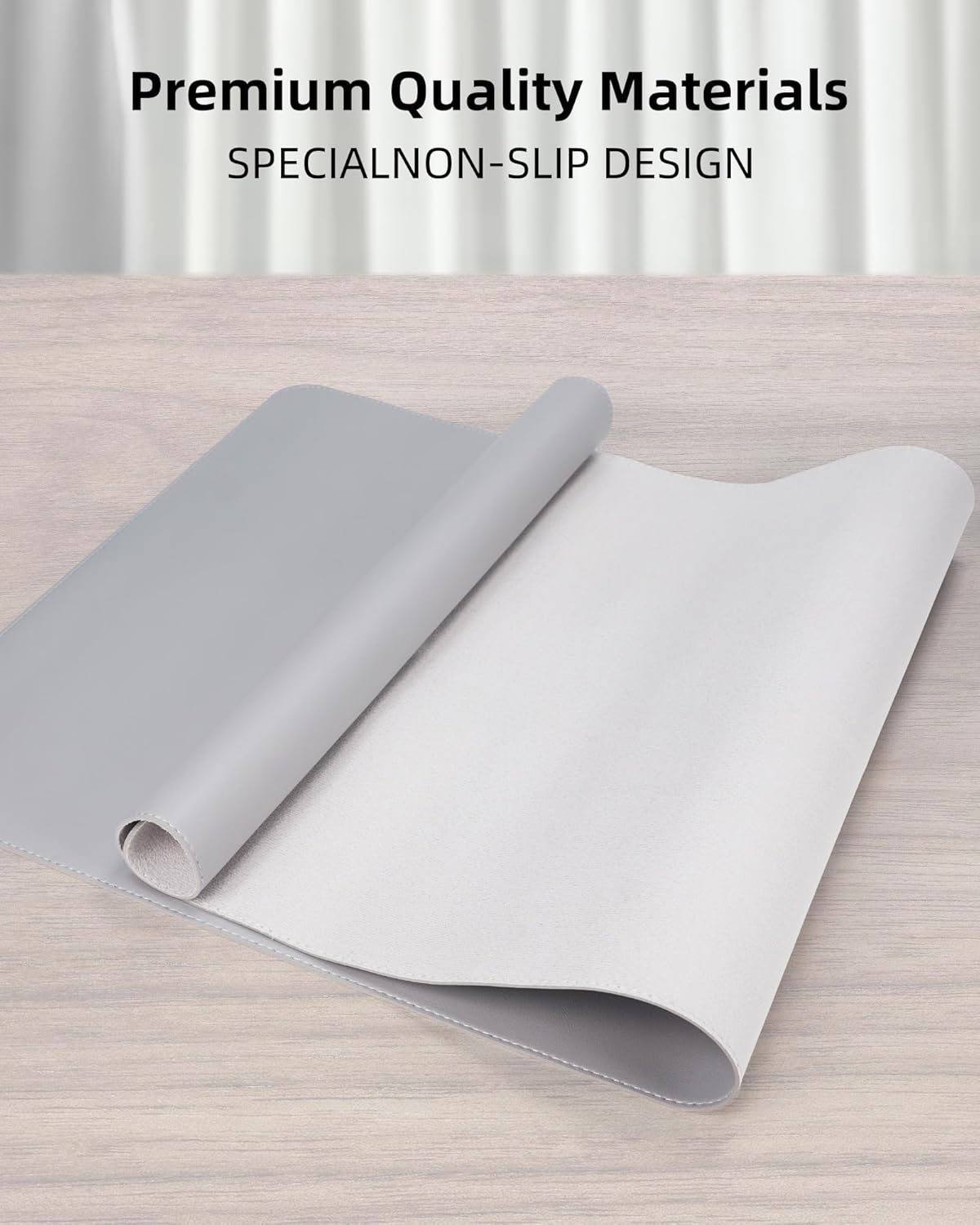 Non-Slip Desk Pad,Mouse Pad,Waterproof PVC Leather Desk Table Protector,Non-Slip PU Leather Desk Blotter, Easy Clean Laptop Desk Writing Mat for Office Work/Home/Decor(Light Grey, 24" x 13.7")