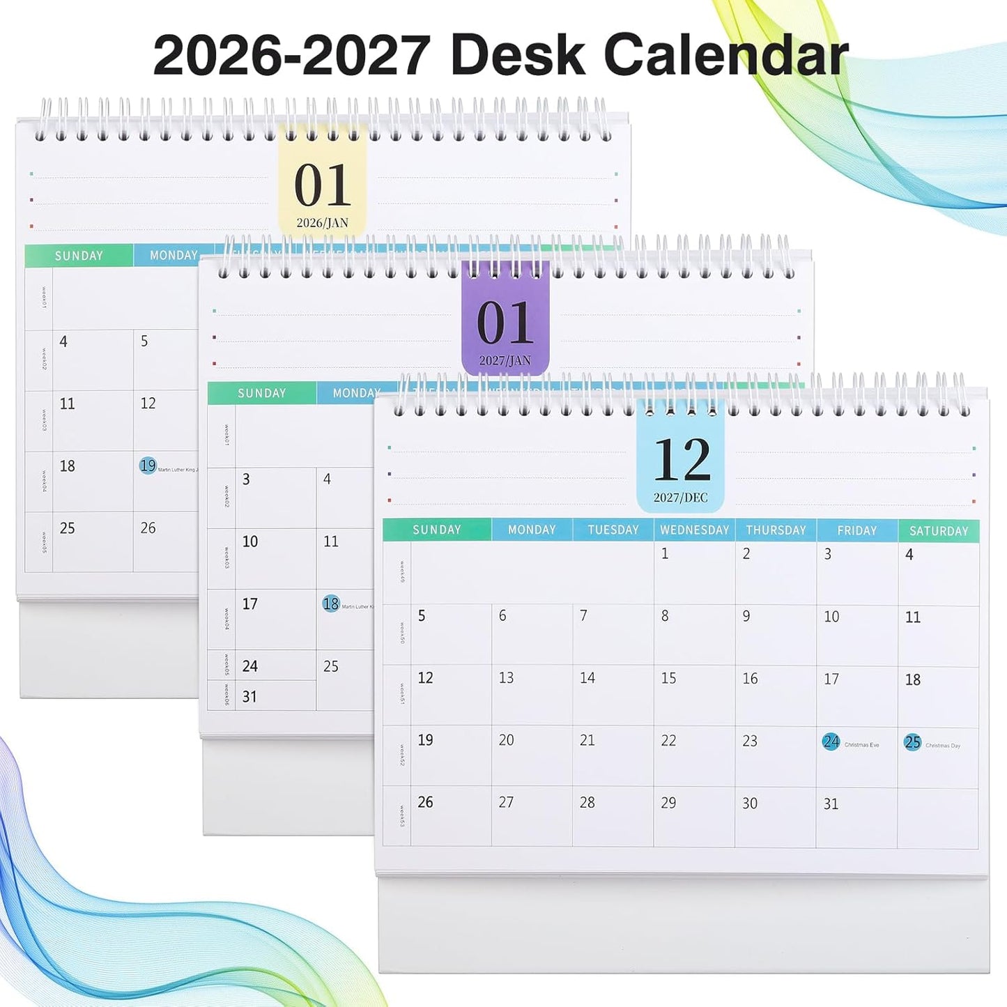 Desk Calendar 2026-2027, 2 Years Calendar Runs from Jan. 2026 until Dec 2027, Table Monthly Planner with Stickers for Home,Office,School Organization(L-Pink+White,9.8" x 9.6")